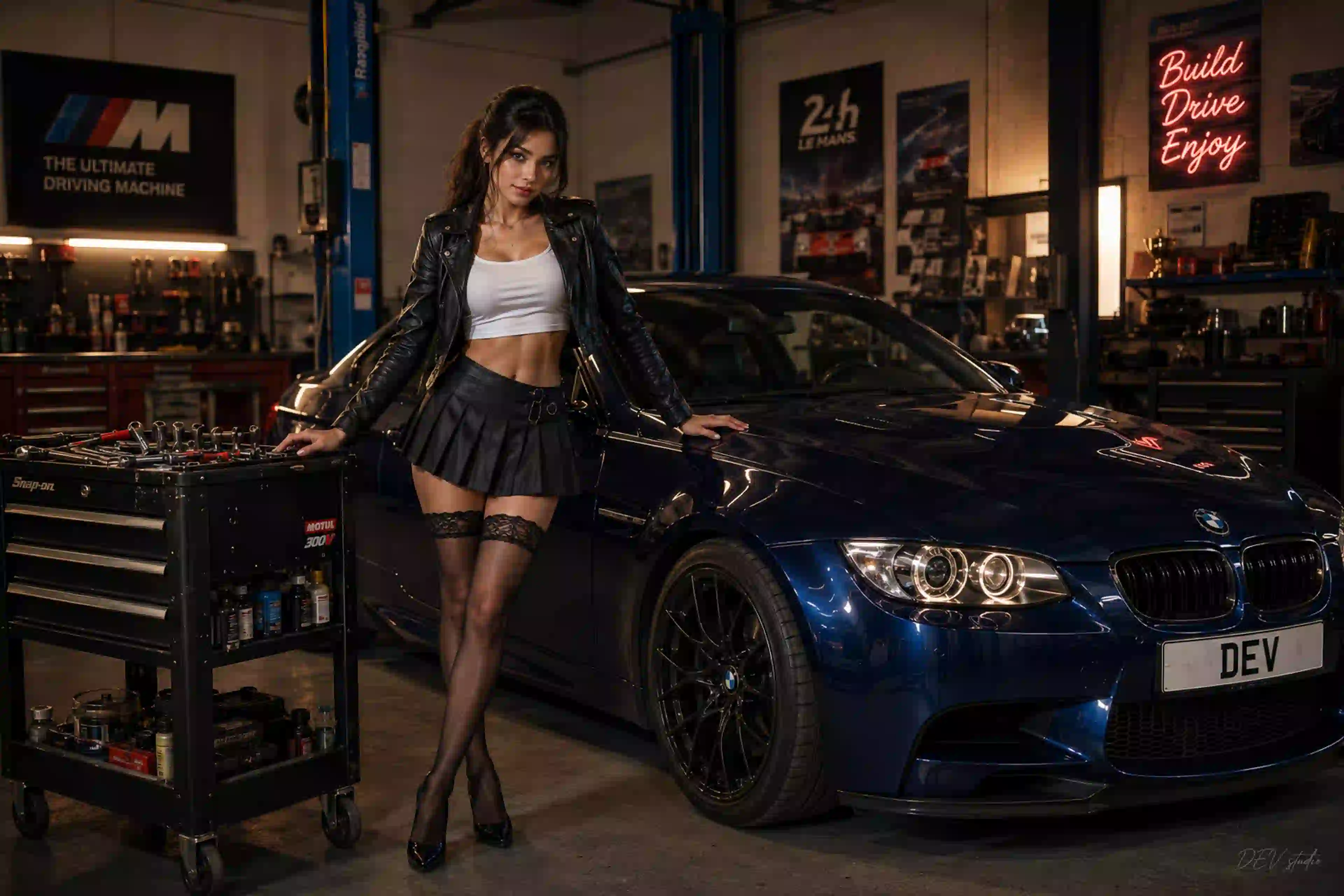 ДЕВ 00549 девушка глянцевый гараж с bmw и механиком