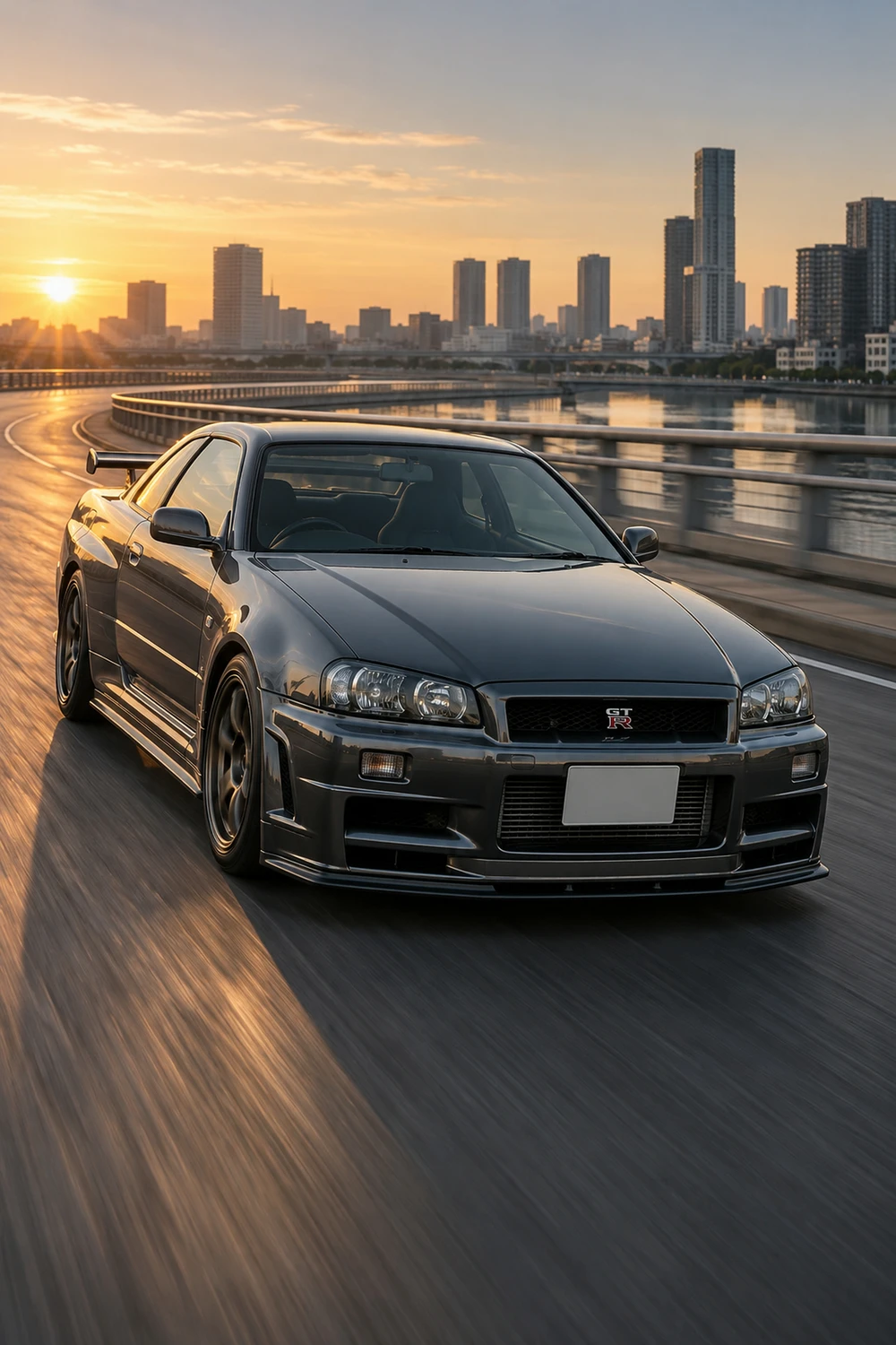 АВТО 1006947 Nissan Skyline GTR R34 графит поворот на мосту