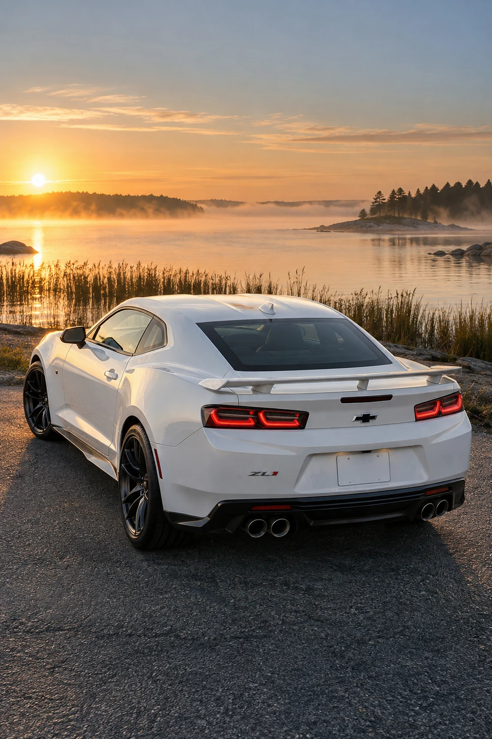 АВТО 1006873 Chevrolet Camaro ZL1 белый лучи над заливом