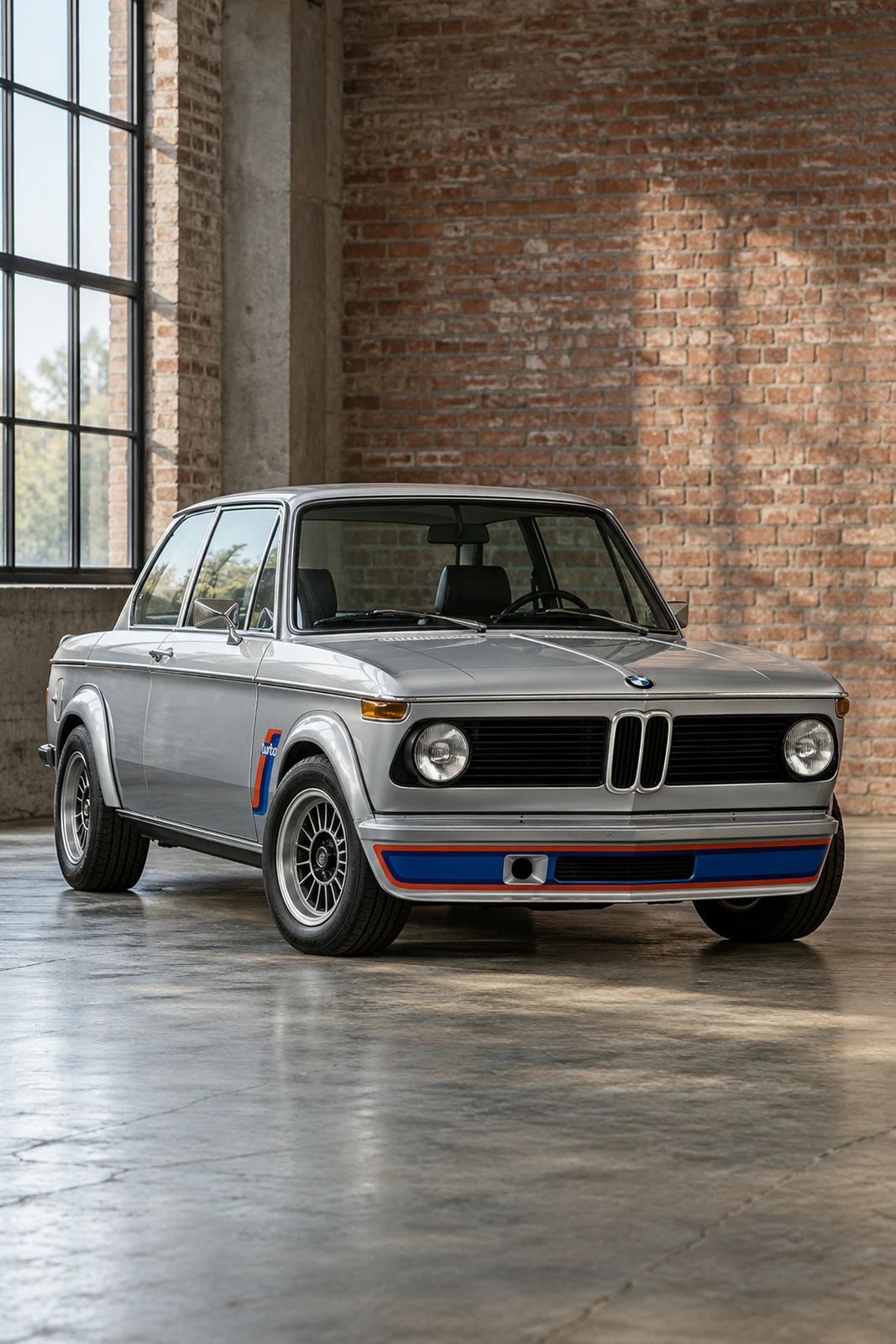 АВТО 1007599 серебристый BMW 2002 Turbo в индустриальной студии