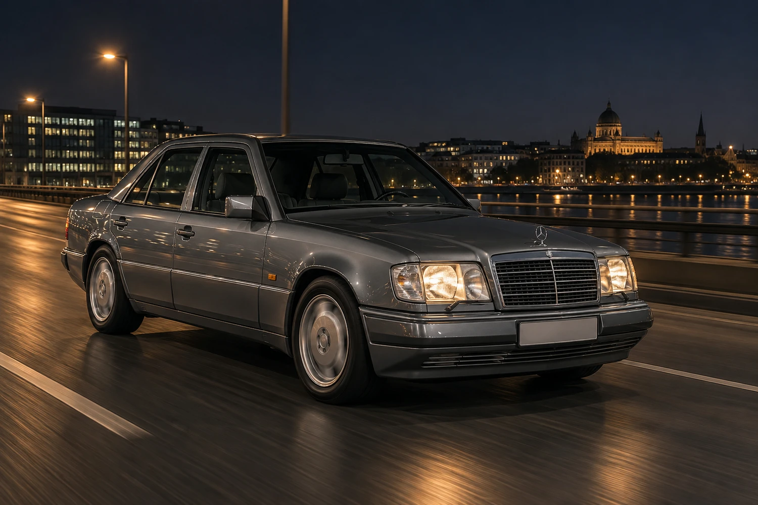 АВТО 1007316 Mercedes E500 W124 серый ночной проезд