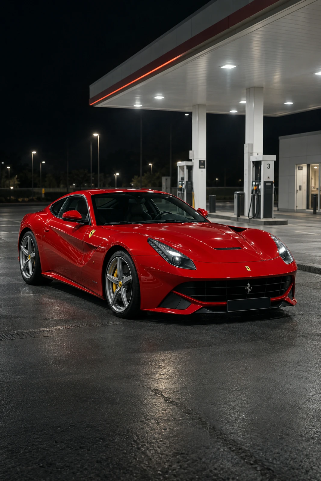 АВТО 1008571 Феррари F12berlinetta красный АЗС ночь и сухой асфальт