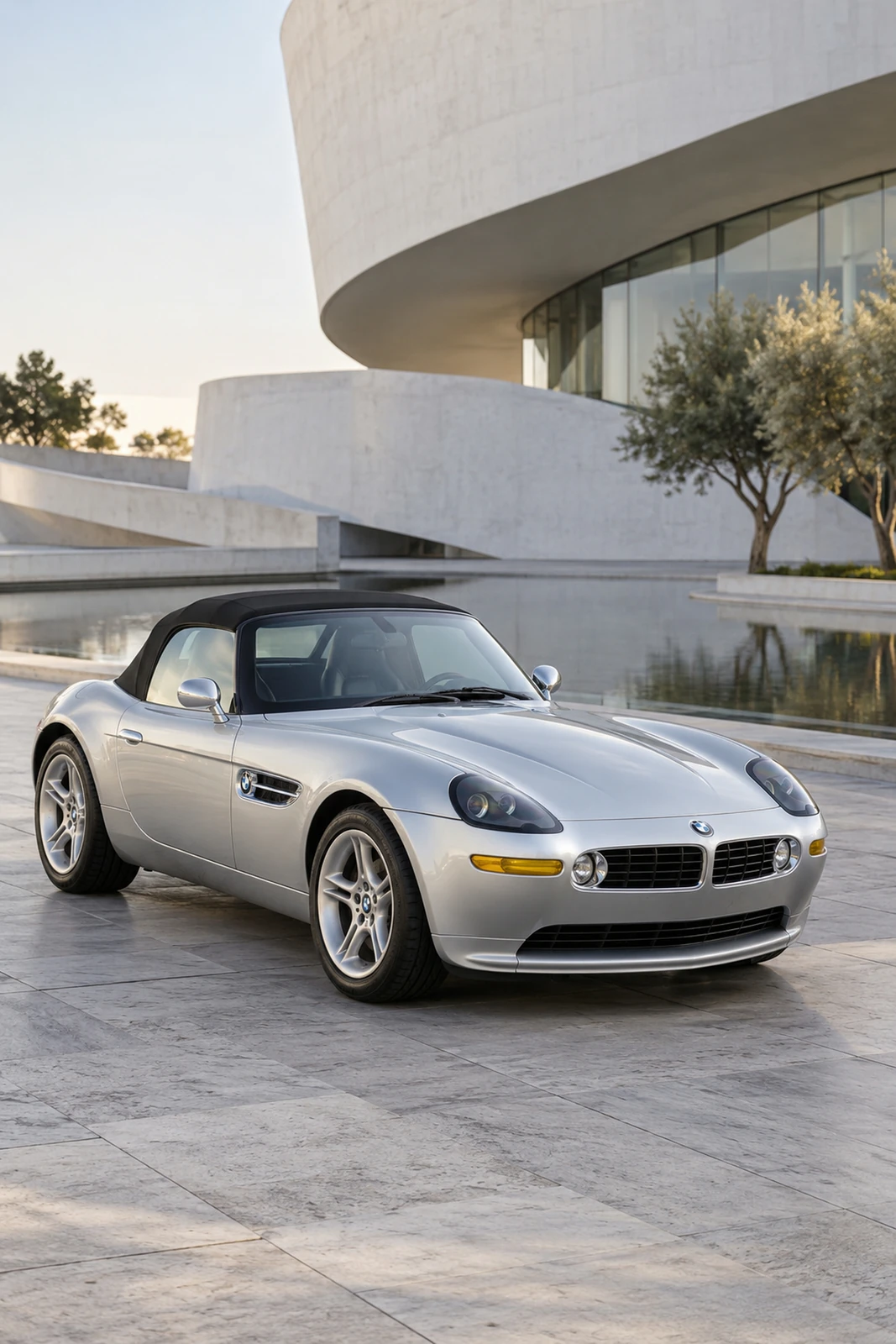 АВТО 1007651 серебристый BMW Z8 у музея дизайна