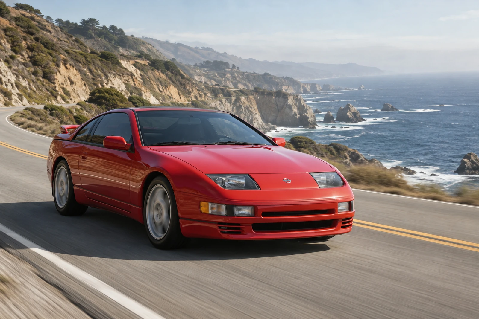 АВТО 1007636 красный Nissan 300ZX на прибрежном шоссе
