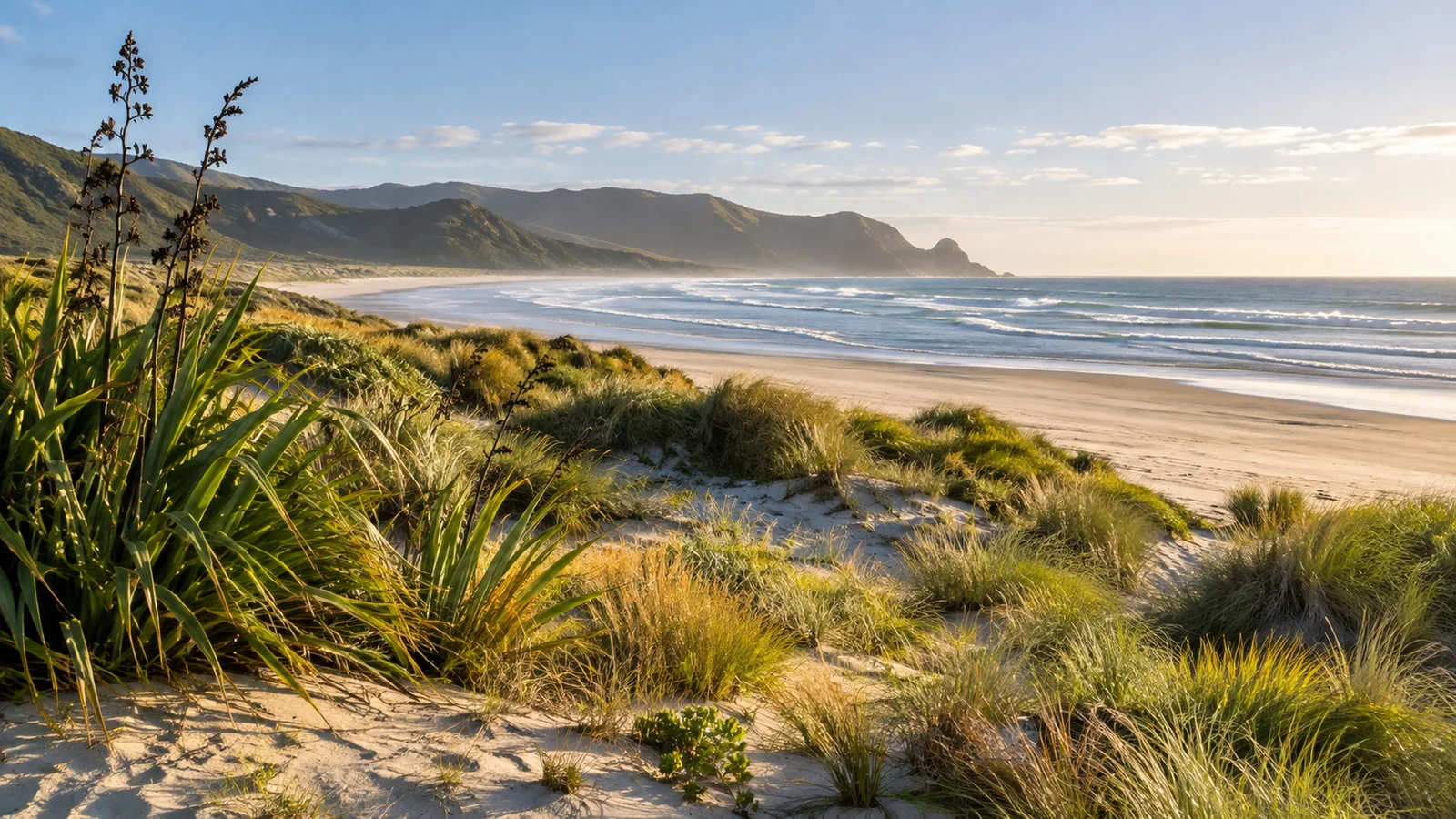 ПРН 1000529 Новая Зеландия — утренний свет на дикой дюне