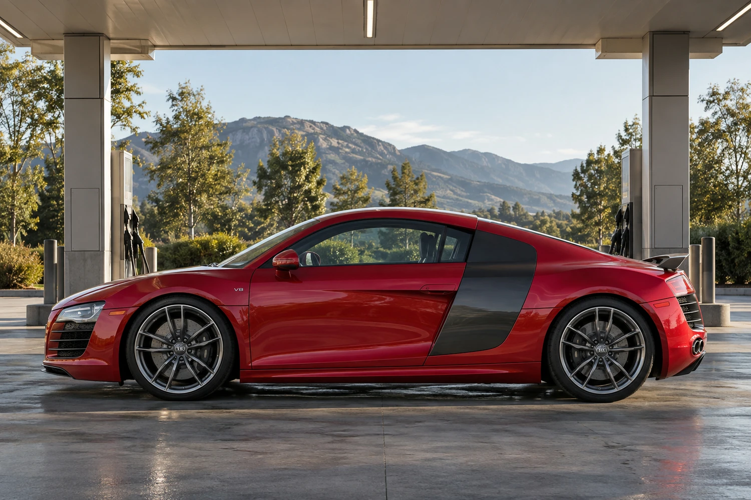 АВТО 1007257 Audi R8 V8 красный ночная АЗС