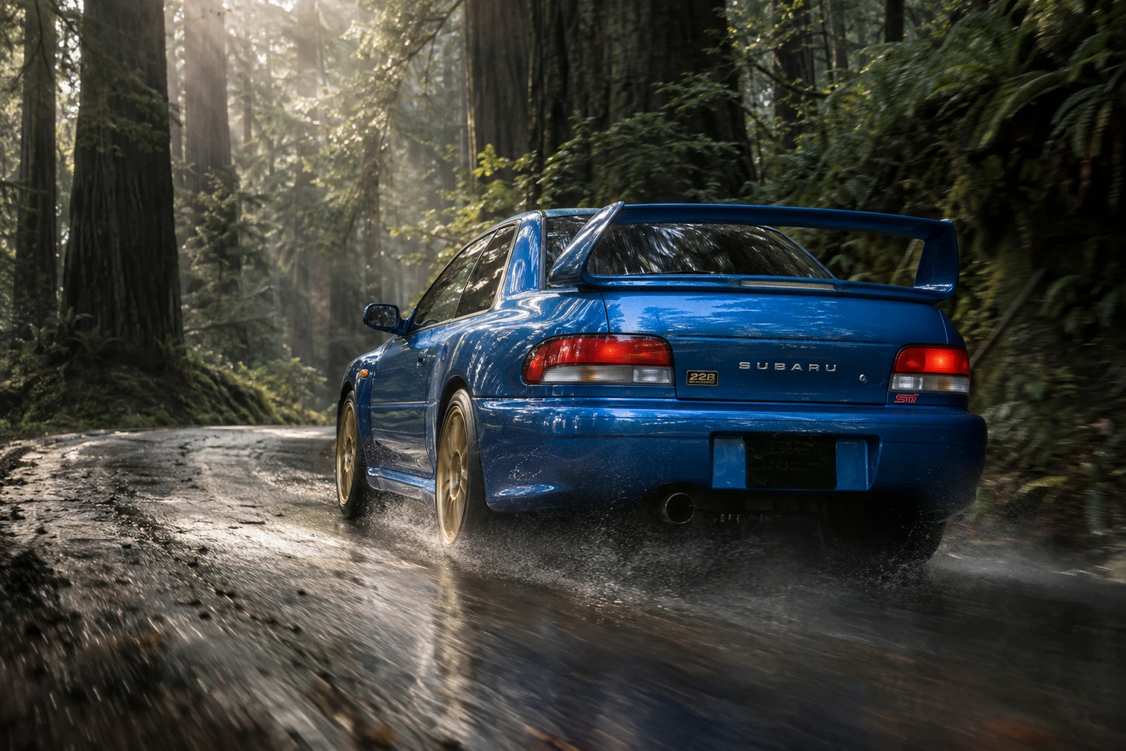 АВТО 1007802 Субару-Impreza-22B-лес-после-дождя