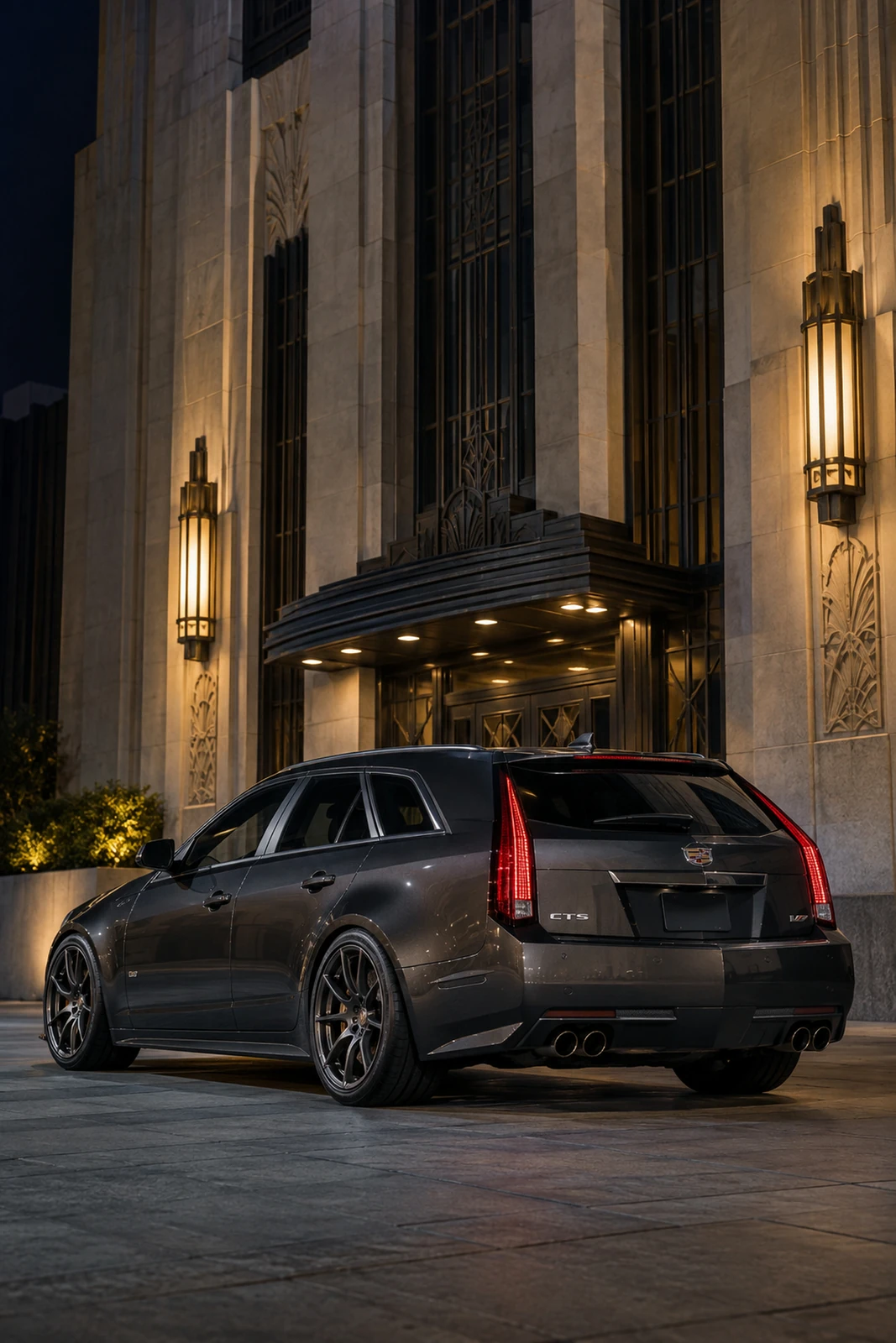 АВТО 1007531 серый Cadillac CTS V Wagon у архитектуры ар деко
