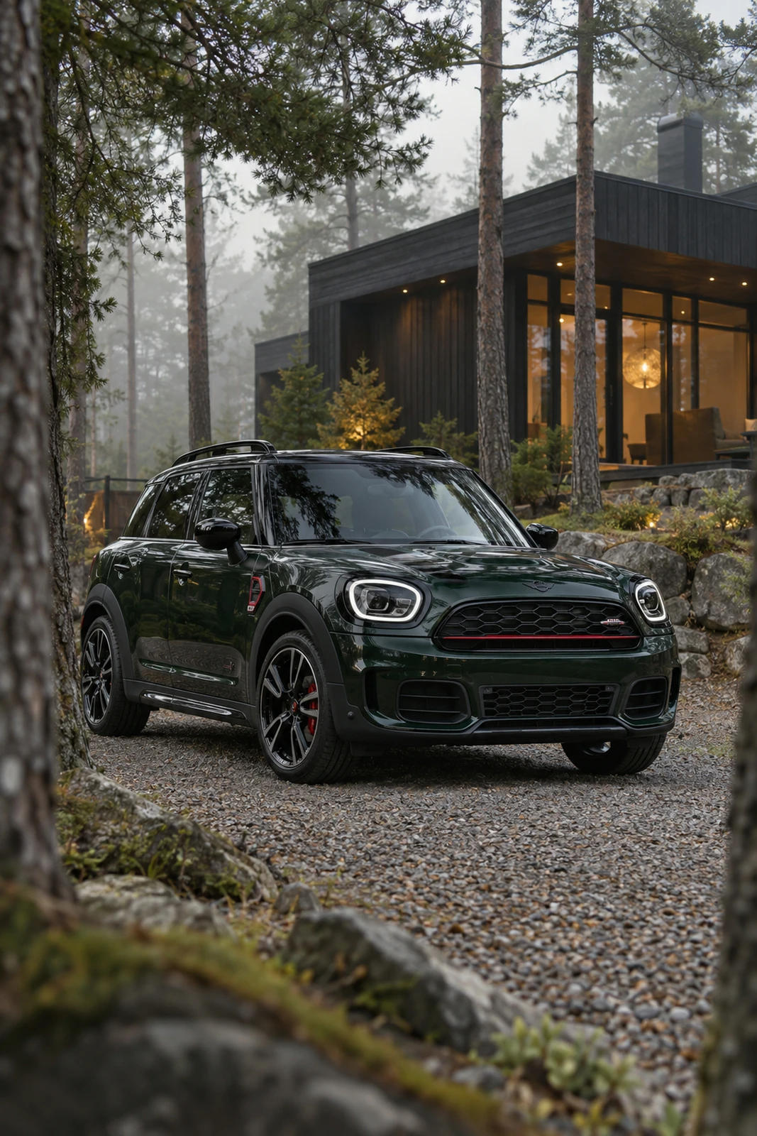 АВТО 1007565 зелёный MINI Countryman JCW у лесного дома