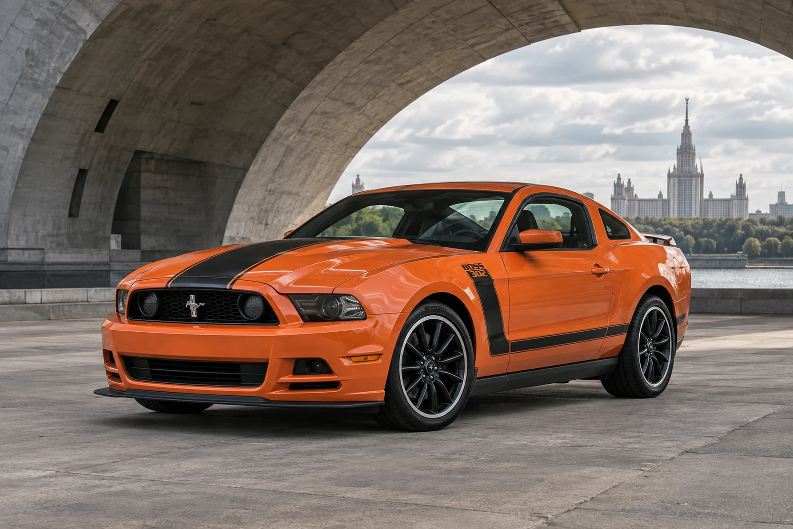 АВТО 1008446 Форд Mustang Boss302 оранжевый Москва бетонная арка