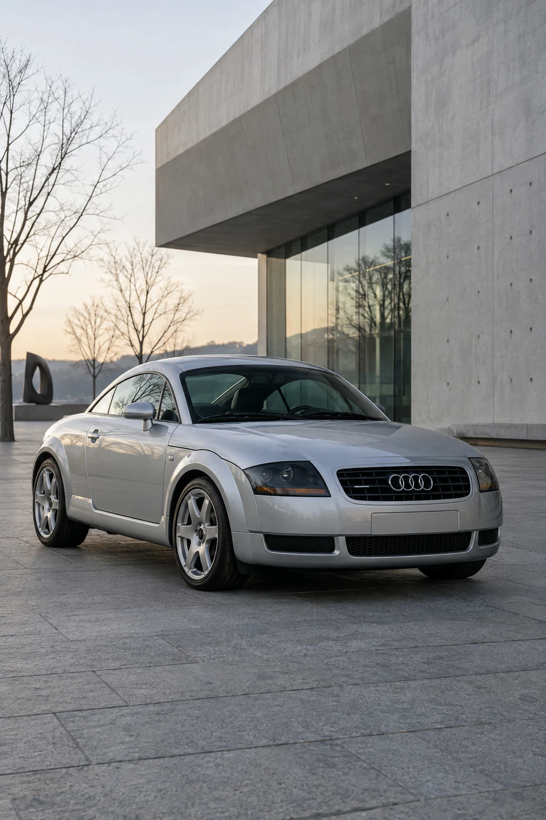 АВТО 1007619 серебристая Audi TT у музея дизайна