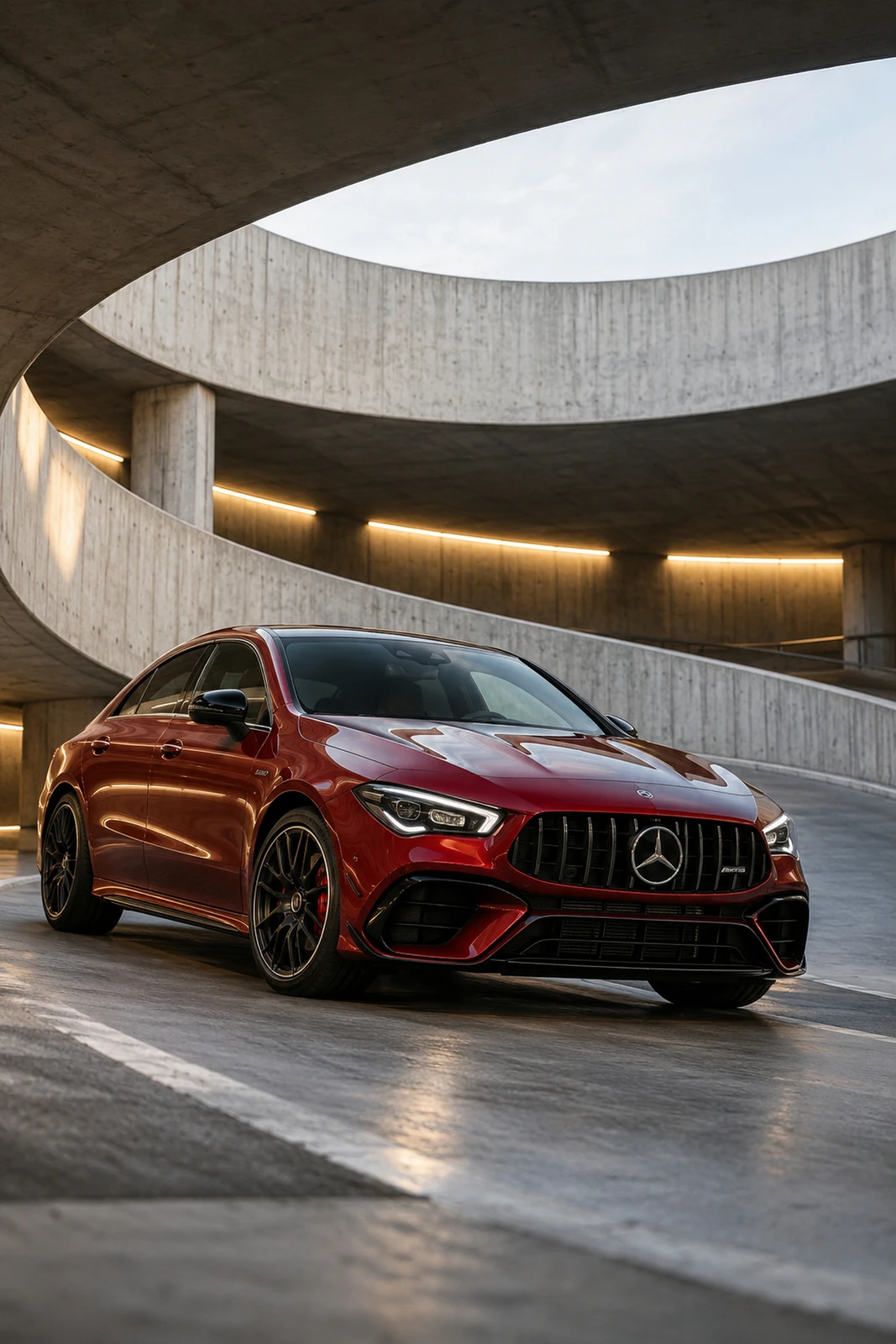 АВТО 1007569 красный Mercedes AMG CLA45 в спиральном паркинге