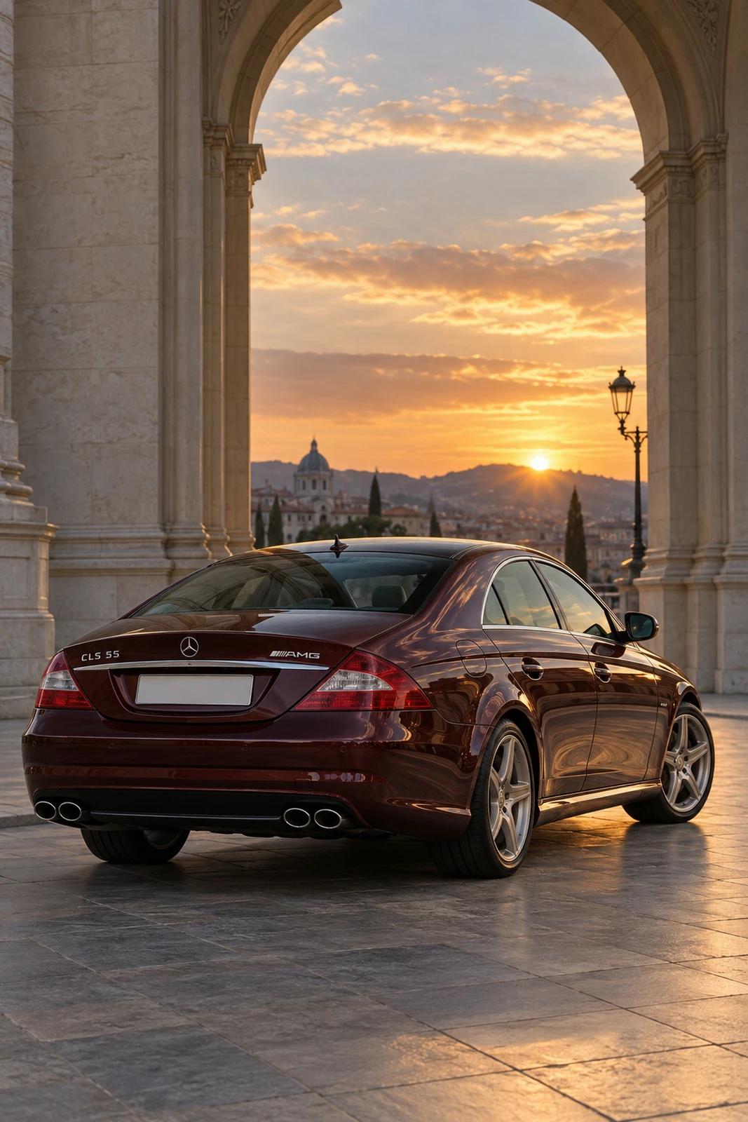 АВТО 1008279 Мерседес CLS55 бордовый Вечерняя арка