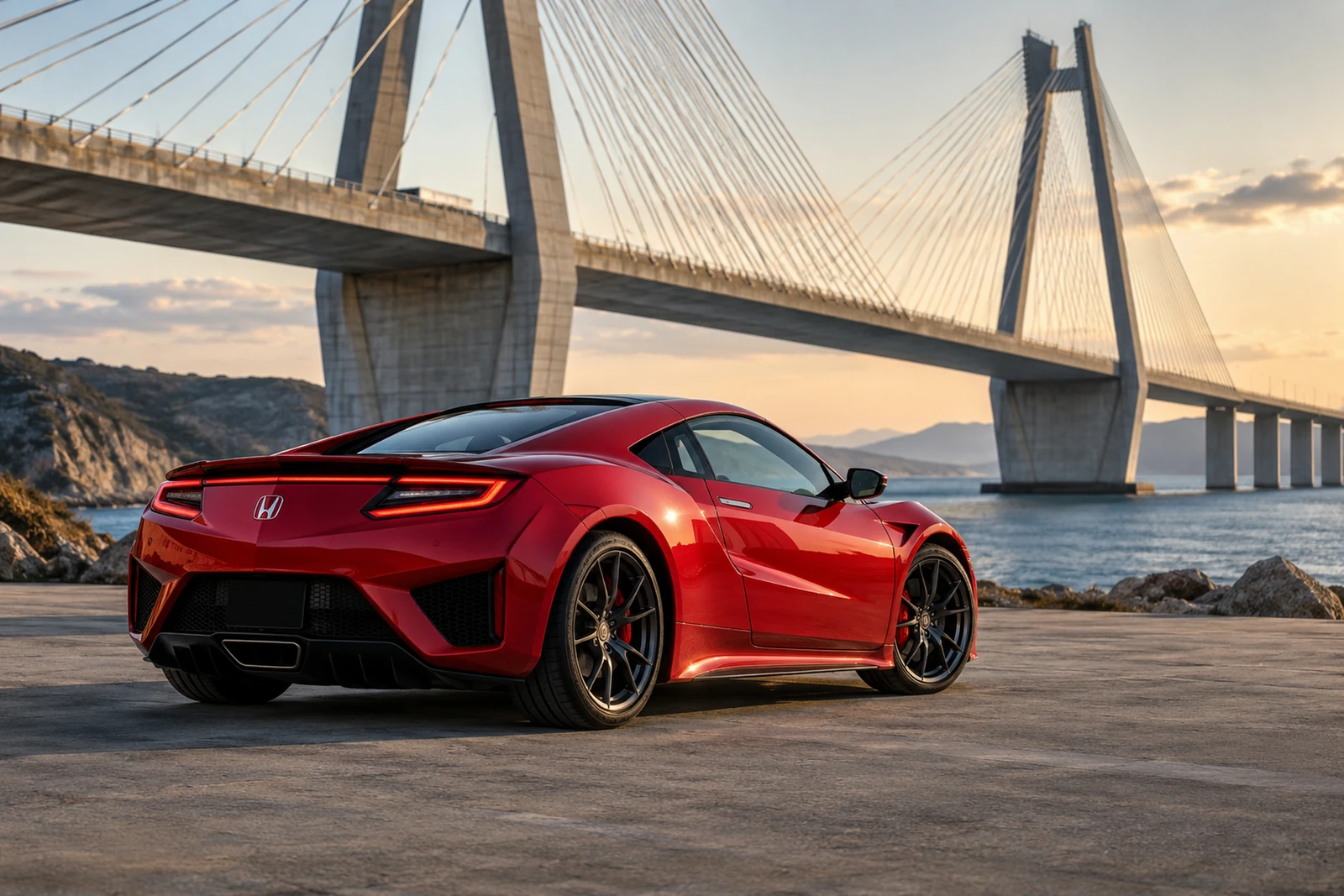 АВТО 1007508 красная Honda NSX у современного моста