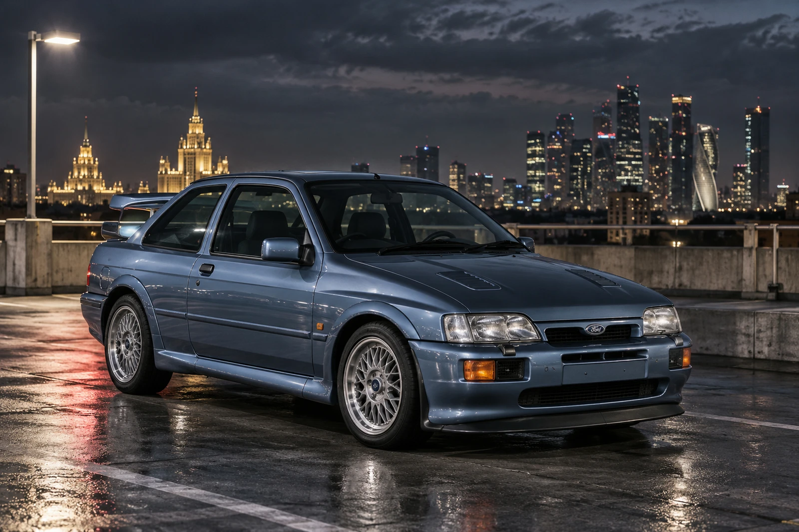 АВТО 1008496 Форд Sierra RS Cosworth голубой Москва ночной паркинг