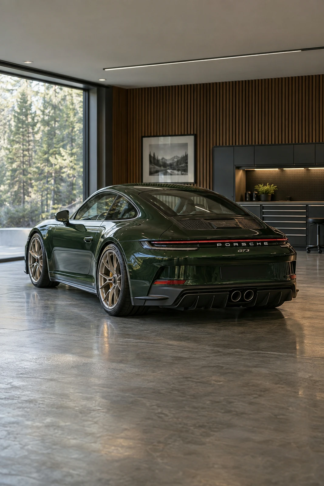АВТО 1007659 зелёный Porsche 911 GT3 Touring в гараже