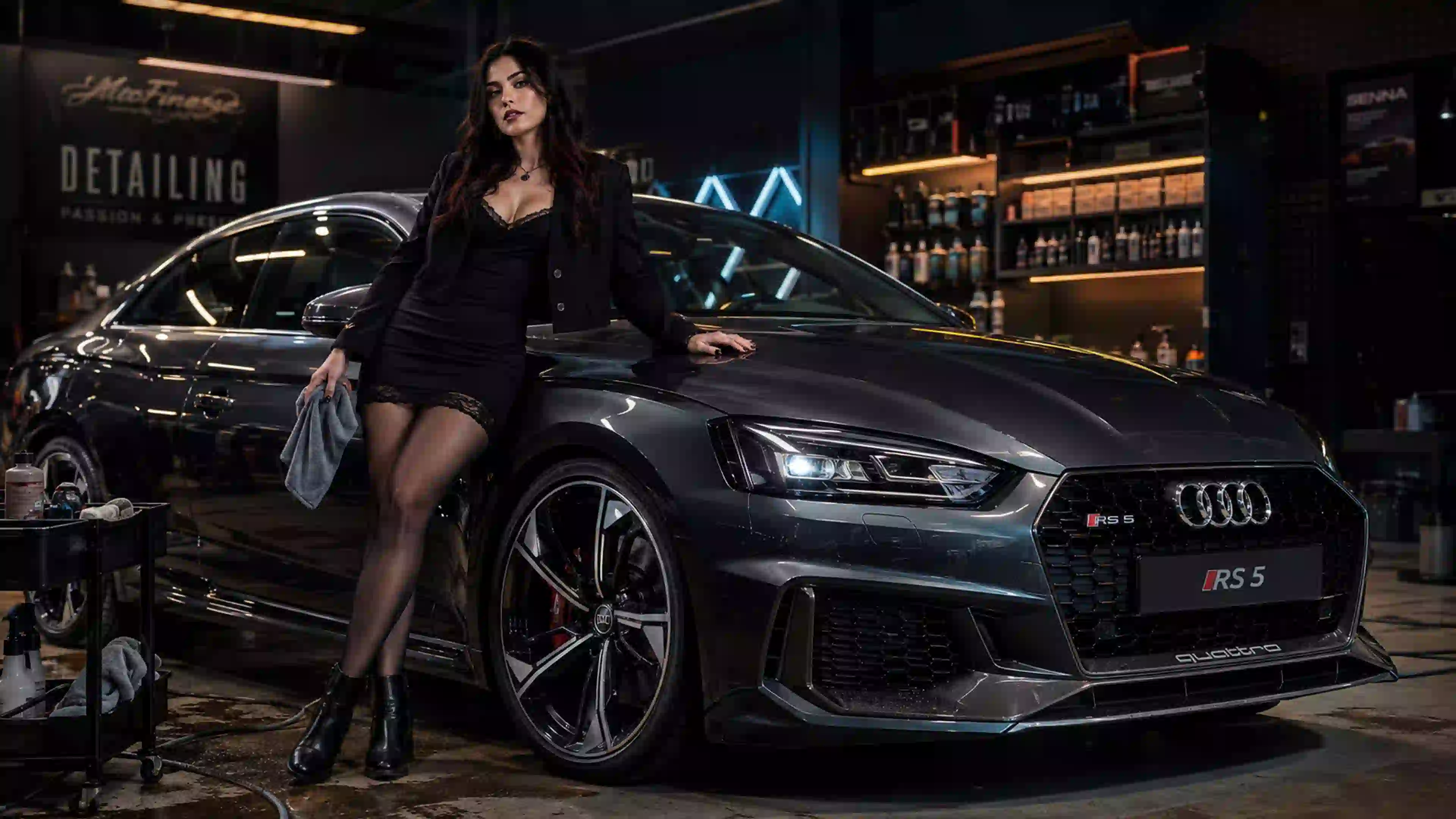 ДЕВ 00578 девушка готический образ возле audi rs5