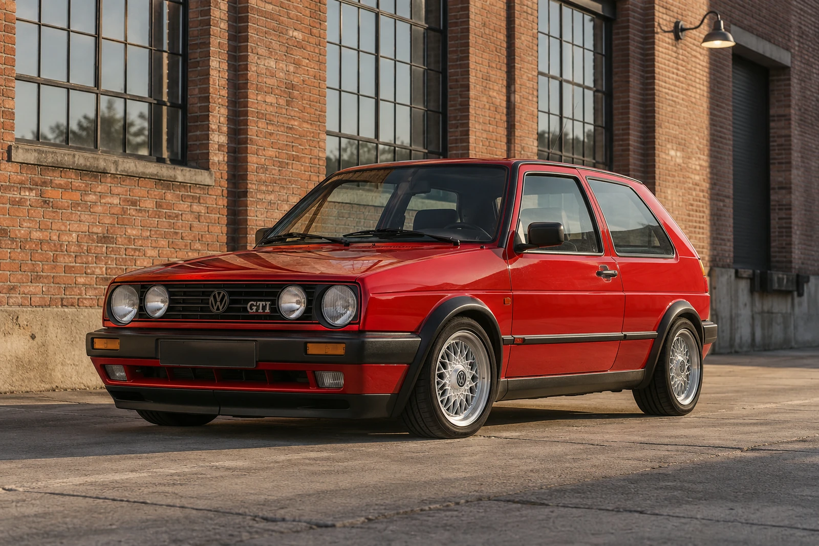 АВТО 1007664 красный Volkswagen Golf GTI Mk2 у кирпичного склада
