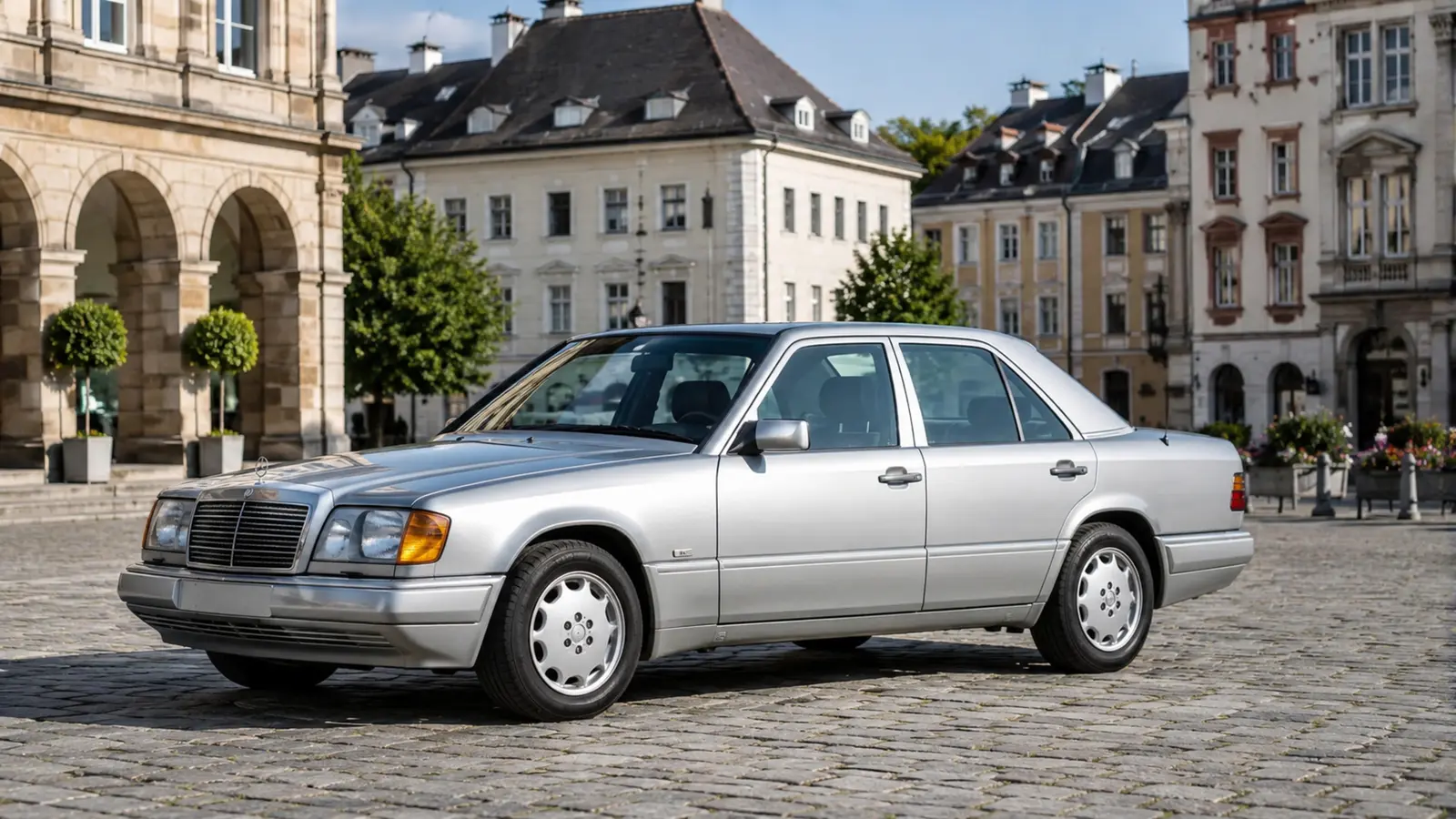 АВТО 1000093 серебристый Mercedes W124 у городской площади