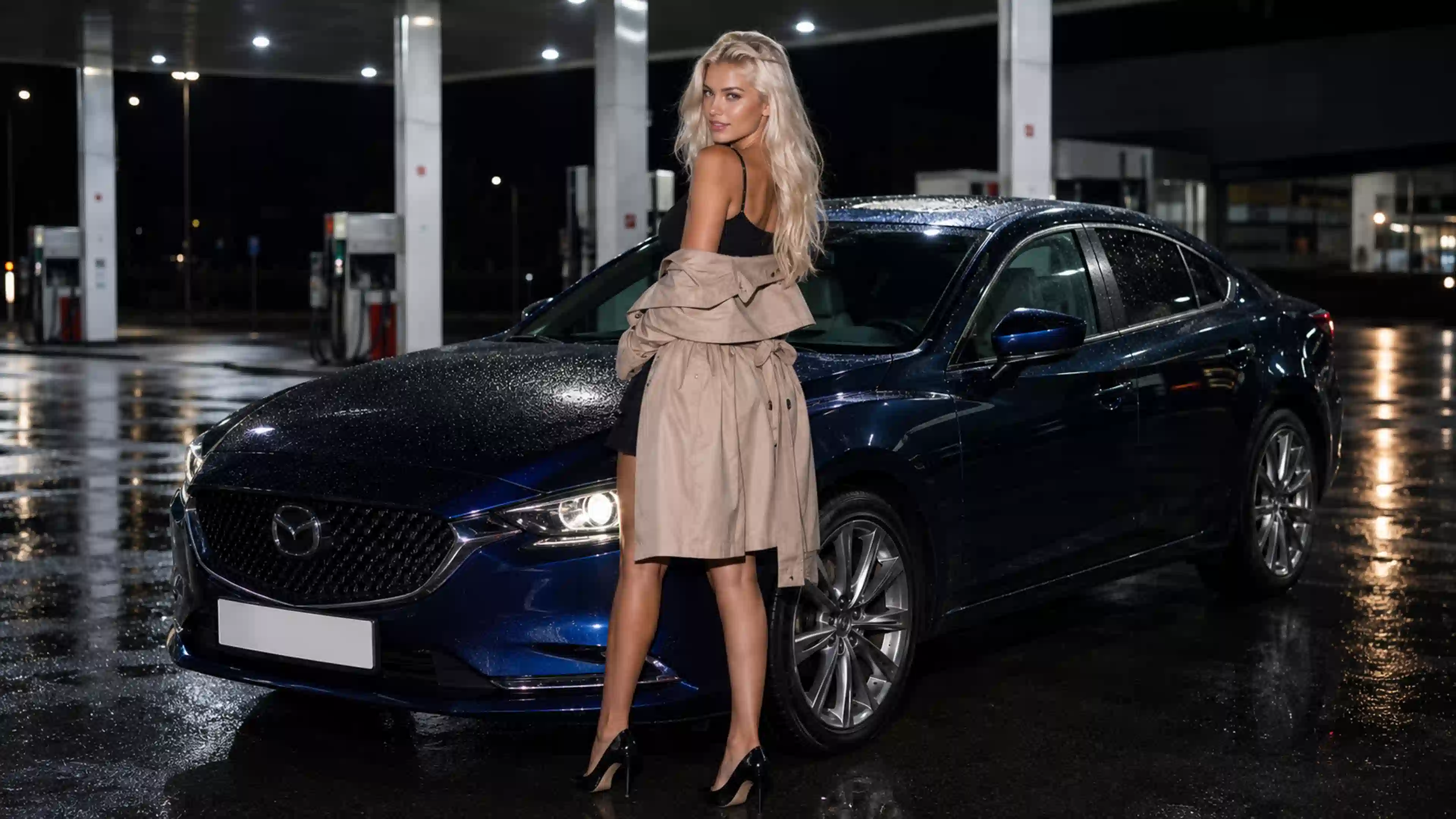 ДЕВ 00467 девушка ночная автозаправка автомобиль и модель