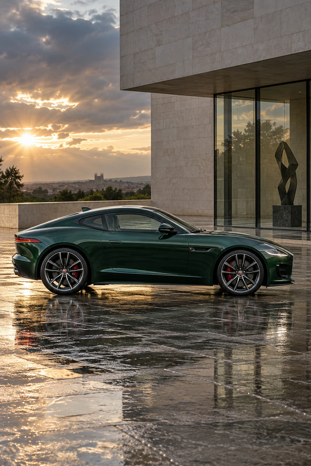 АВТО 1008173 Ягуар F Type зелёный Музей после дождя