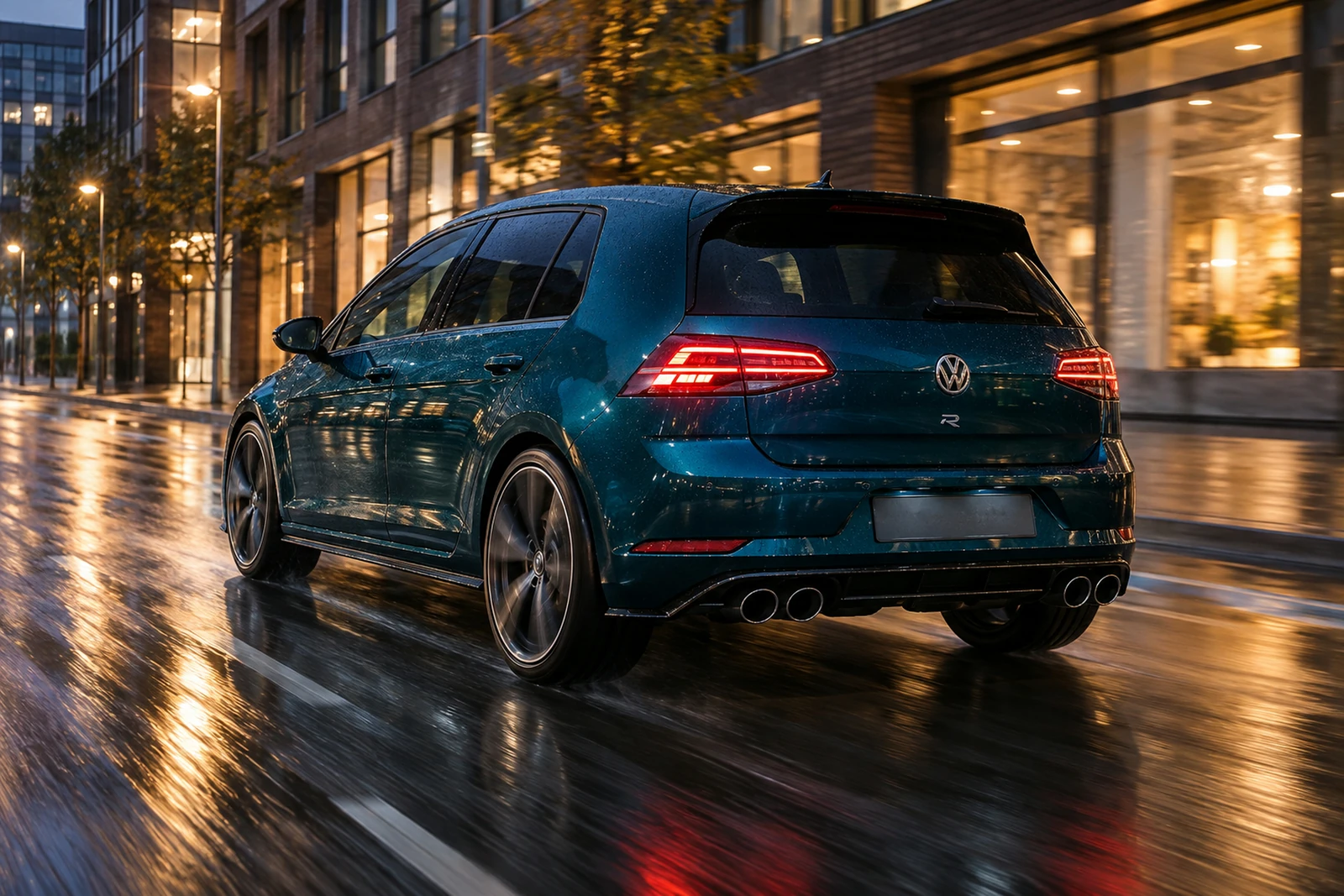 АВТО 1007502 бирюзовый Volkswagen Golf R на ночной улице