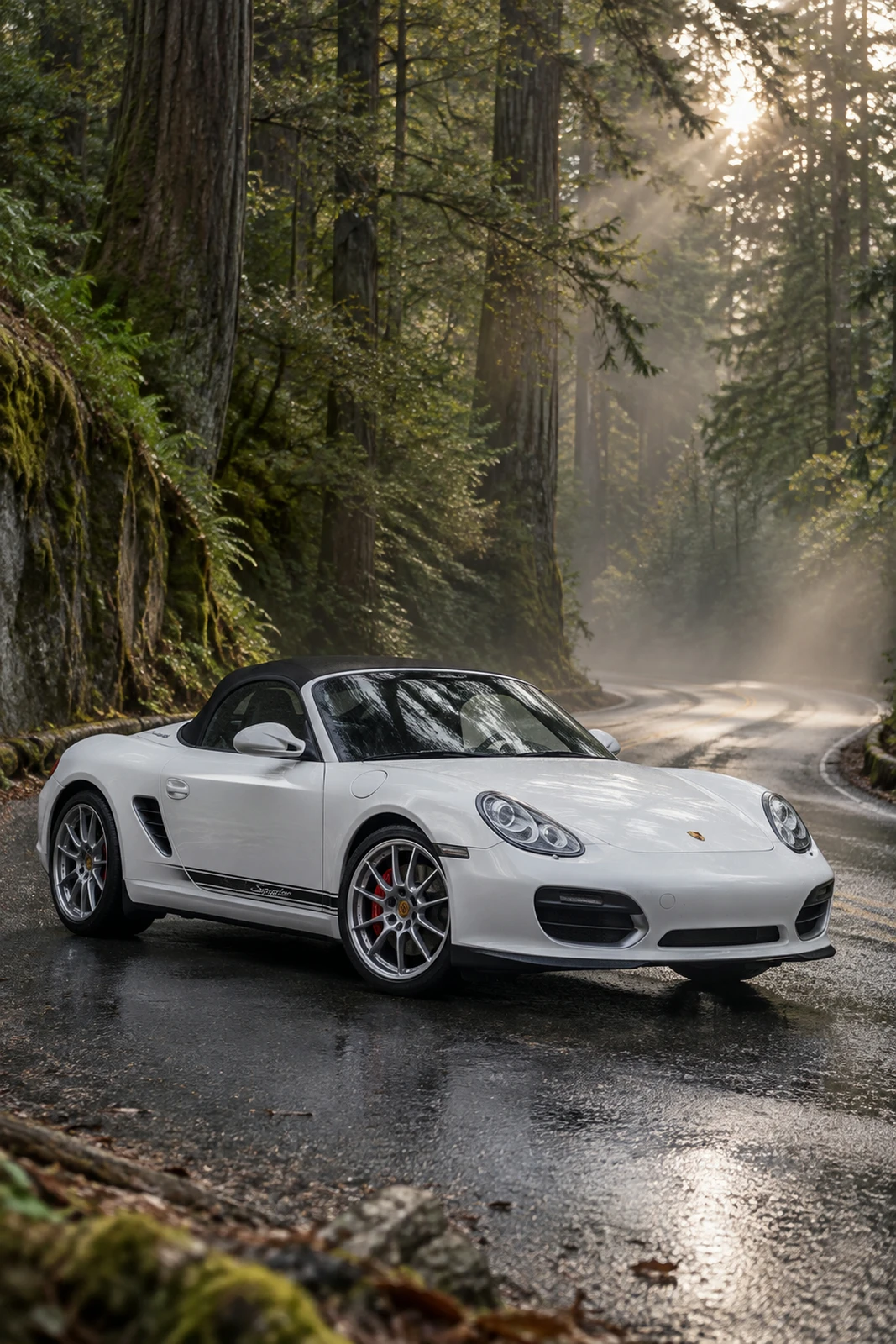 АВТО 1008485 Порше Boxster Spyder 987 белый Кедровый лес после дождя