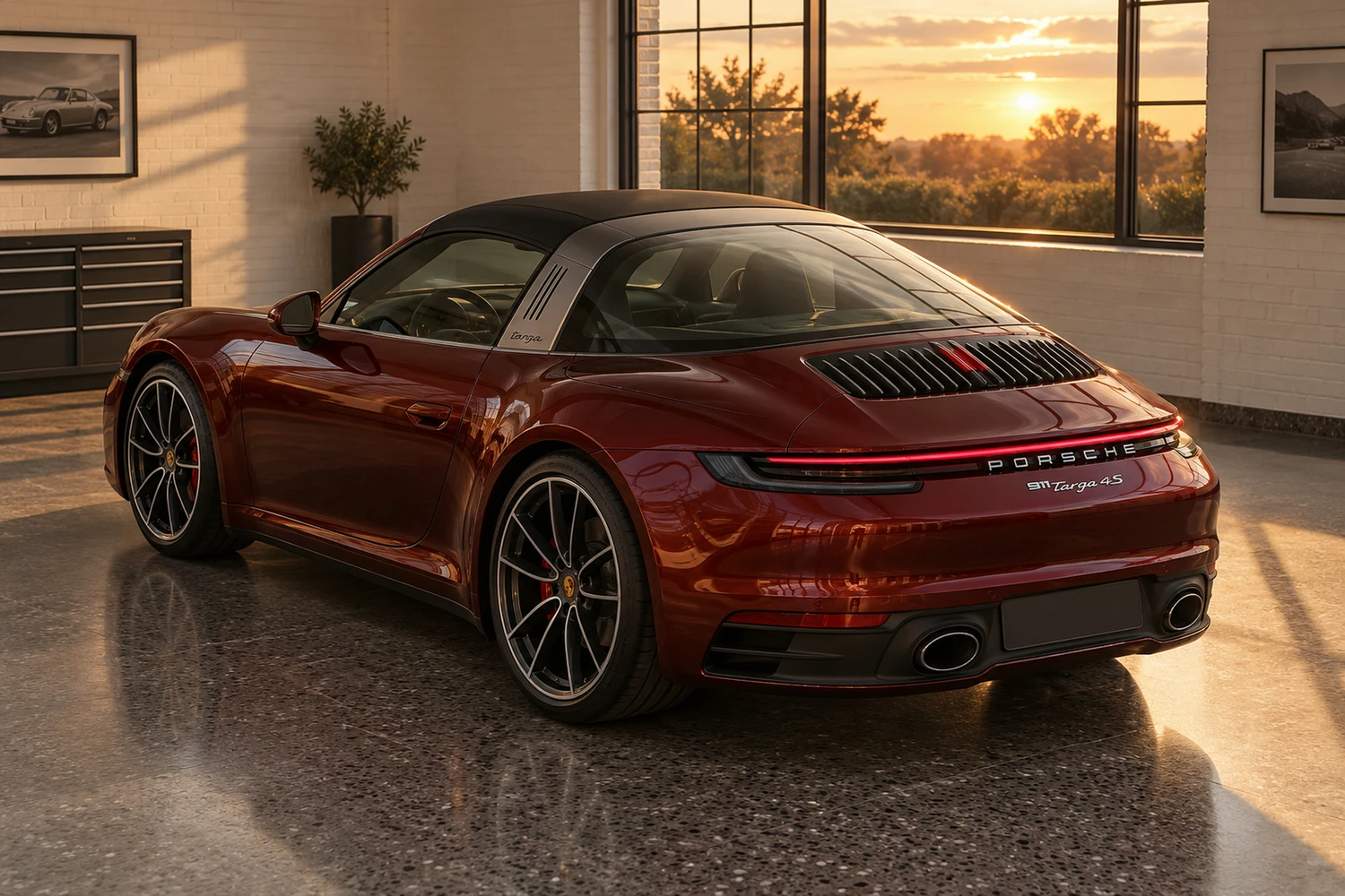 АВТО 1006812 Porsche 911 Targa 992 гранатовый клубный бокс