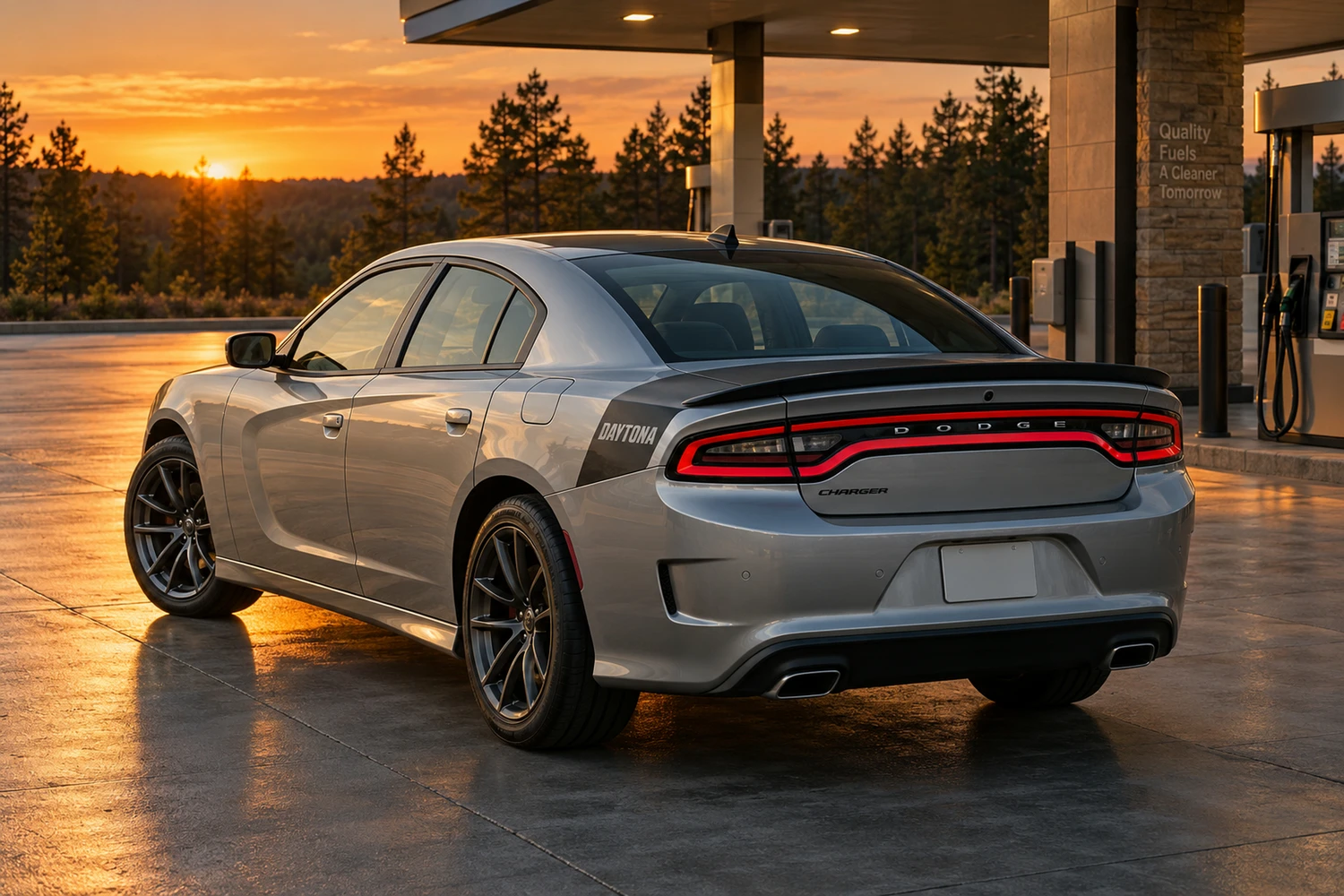 АВТО 1007135 Dodge Charger Daytona серебристый АЗС у леса
