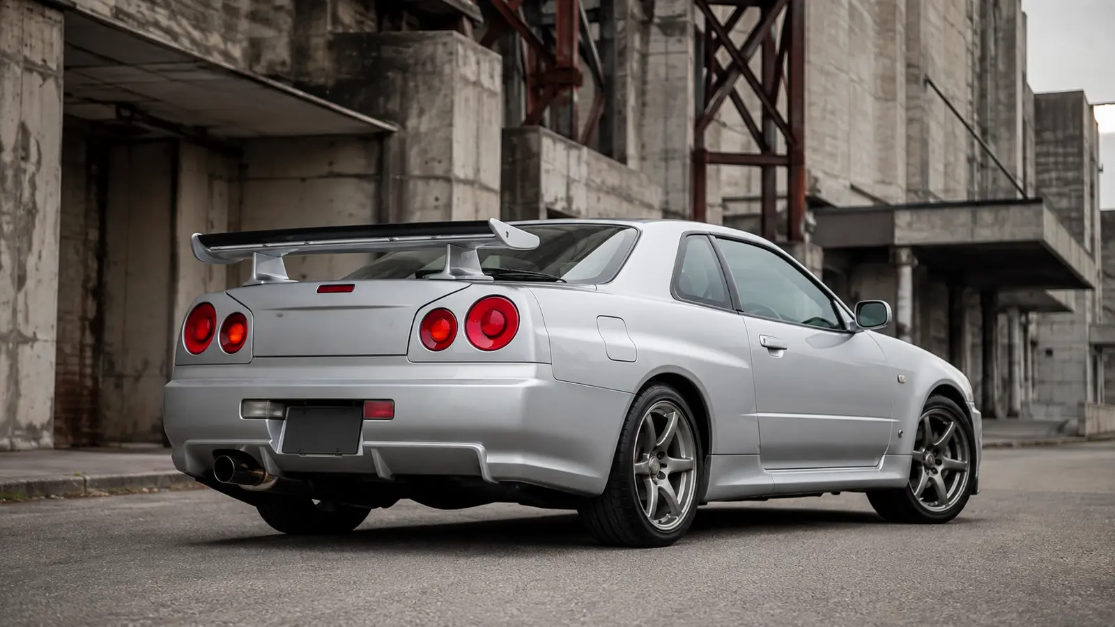 АВТО 1000174 серебристый Nissan Skyline GT-R R34 в промышленном квартале