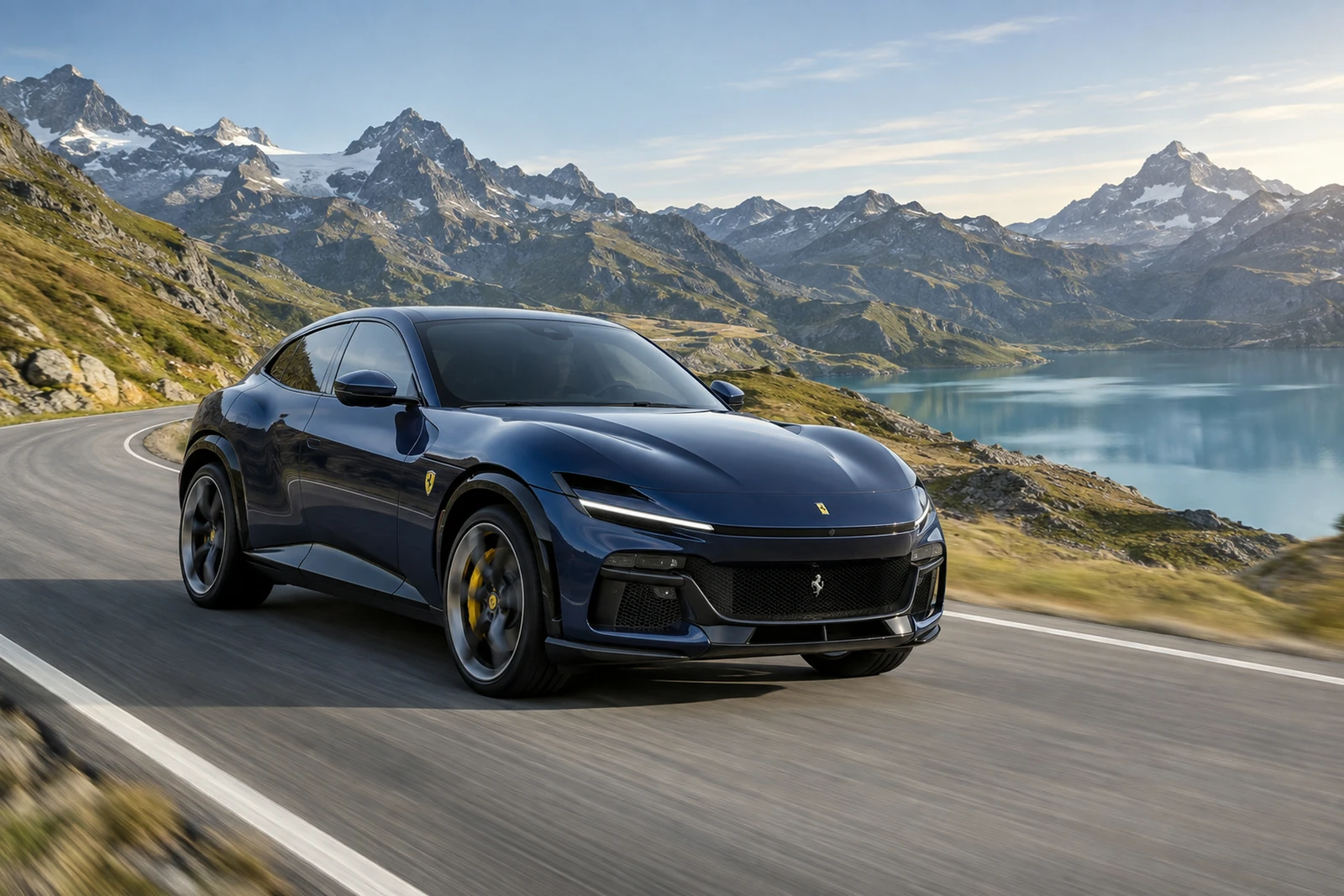 АВТО 1007612 синий Ferrari Purosangue на альпийском шоссе