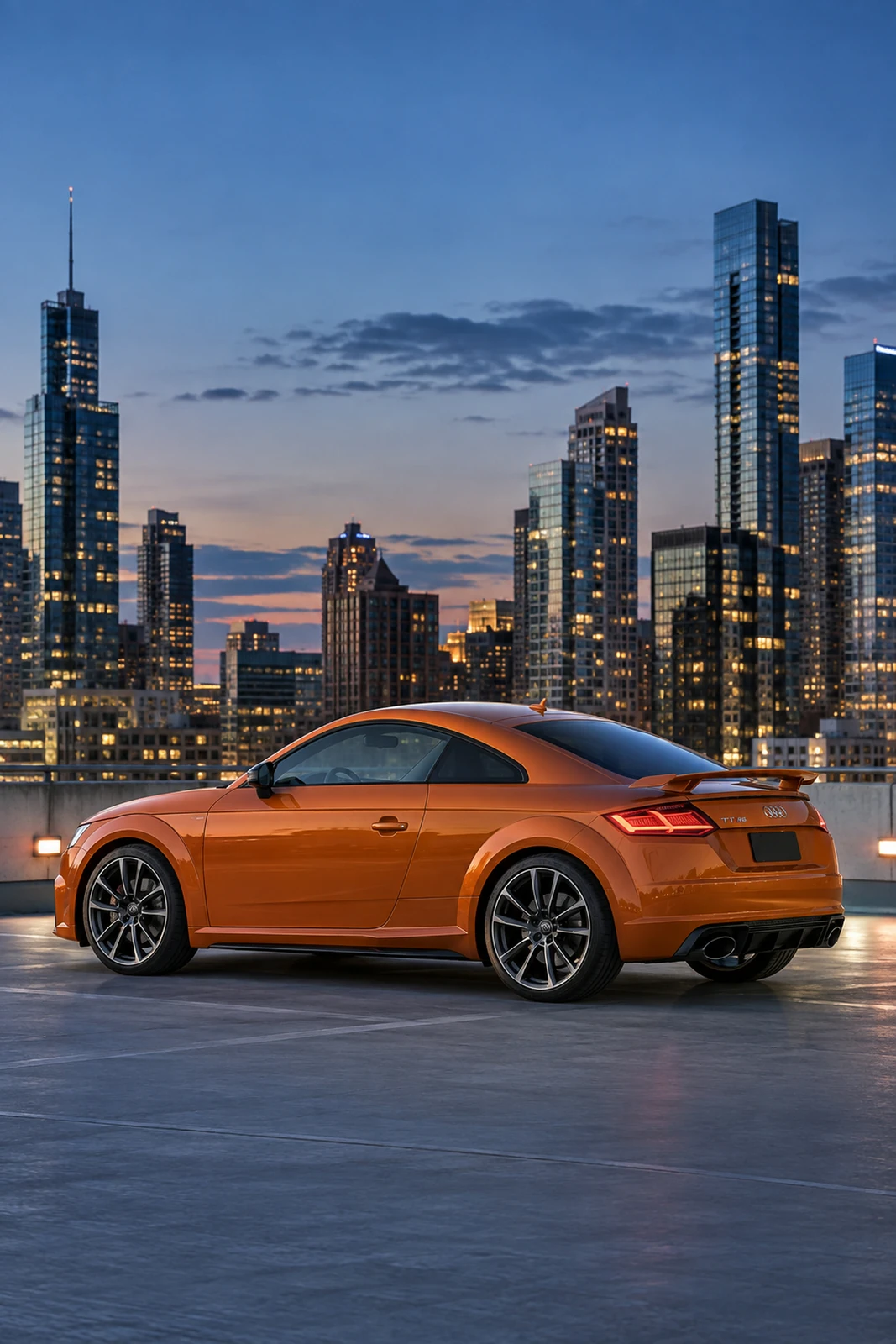 АВТО 1007535 оранжевый Audi TT RS на крыше паркинга