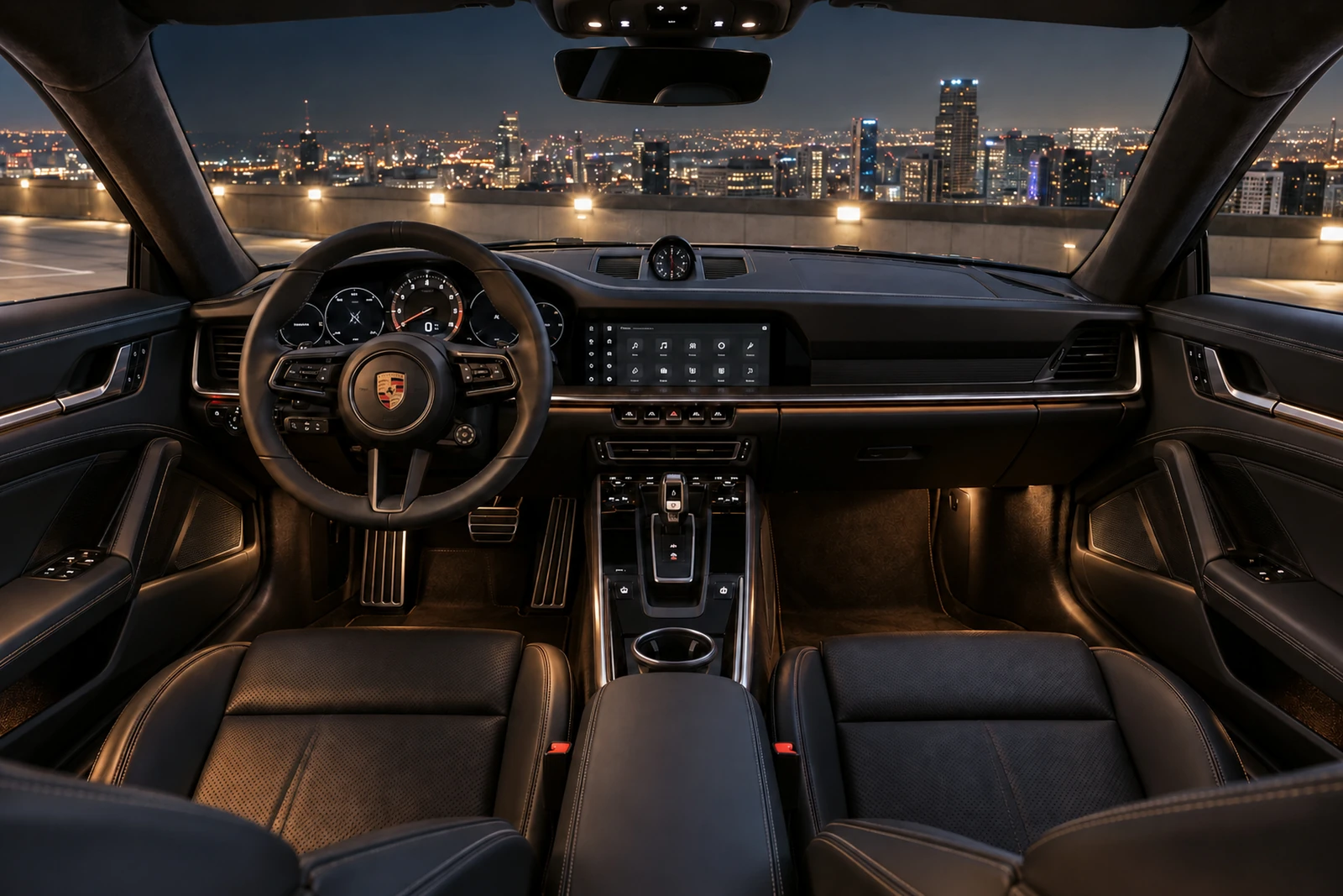 АВТО 1007512 салон Porsche 911 с видом на ночной город