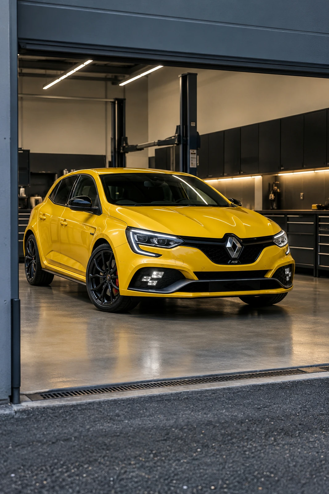 АВТО 1007511 жёлтый Renault Megane RS в чистом автосервисе