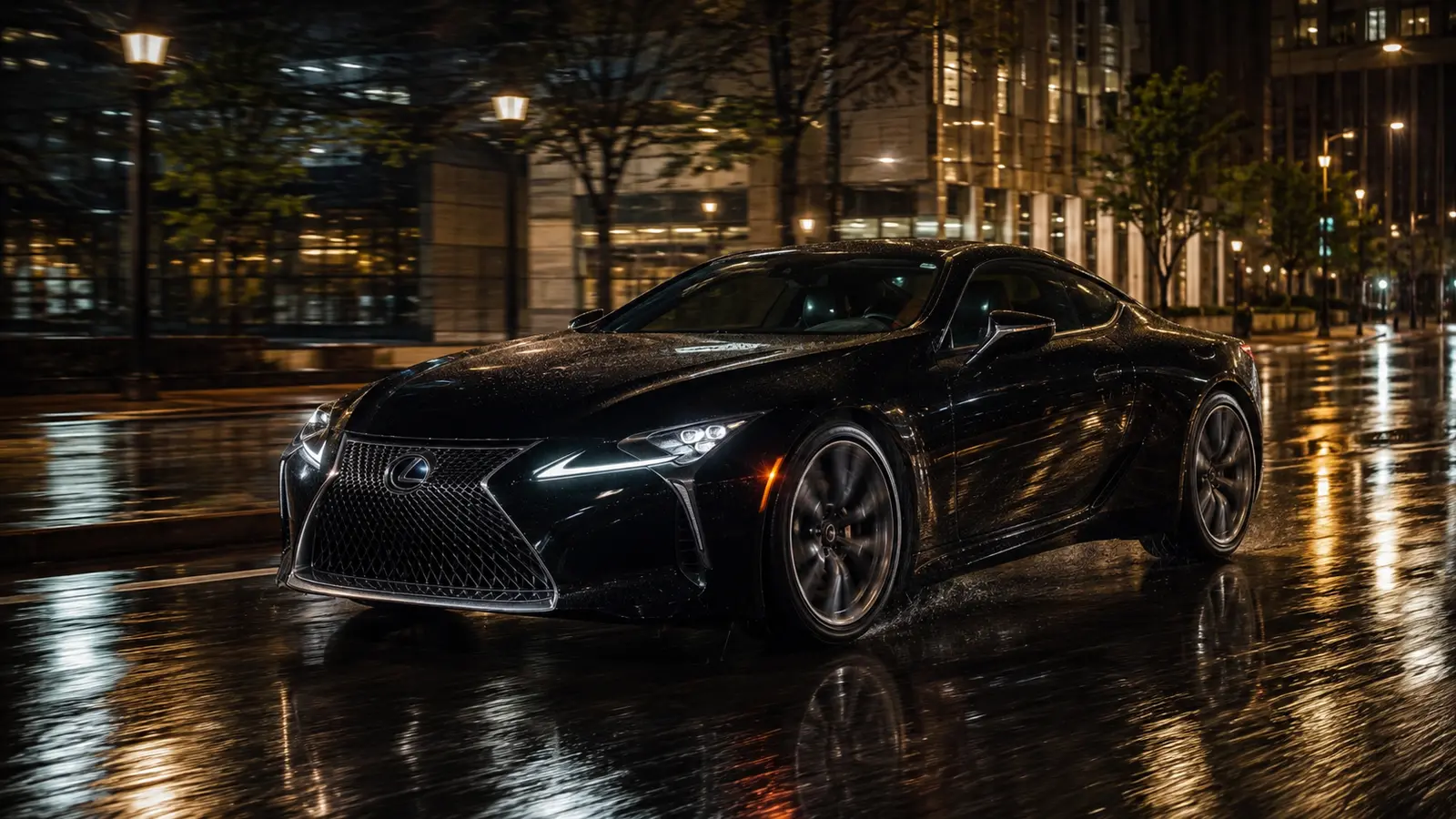 АВТО 1000171 чёрный Lexus LC 500 в дождливом городе
