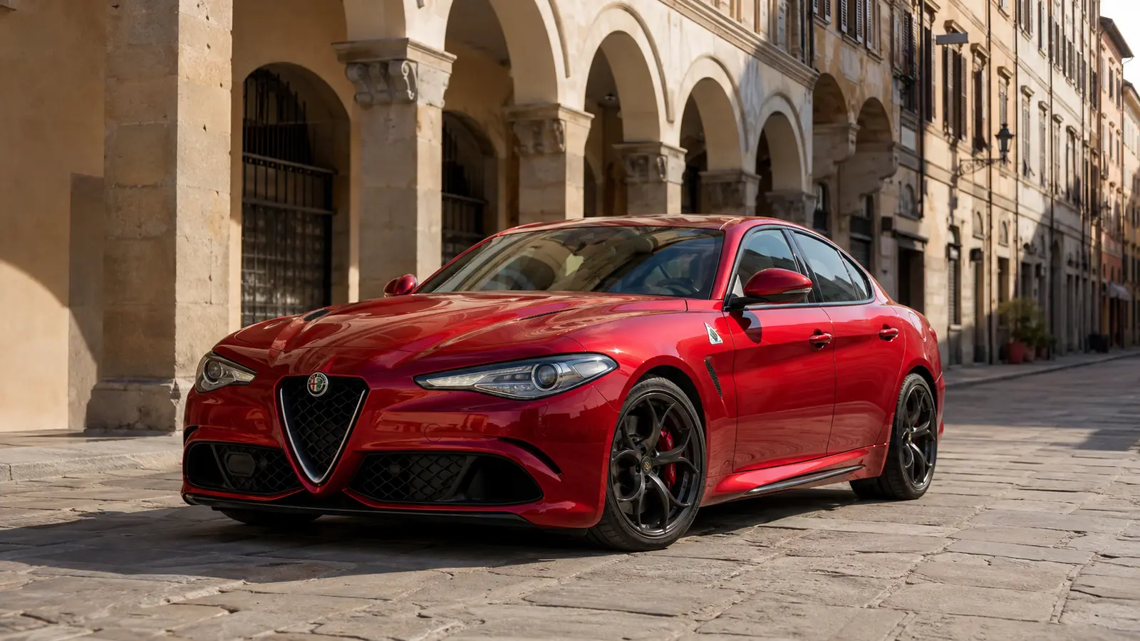 АВТО 1000194 красная Alfa Romeo Giulia Quadrifoglio на старинной улице