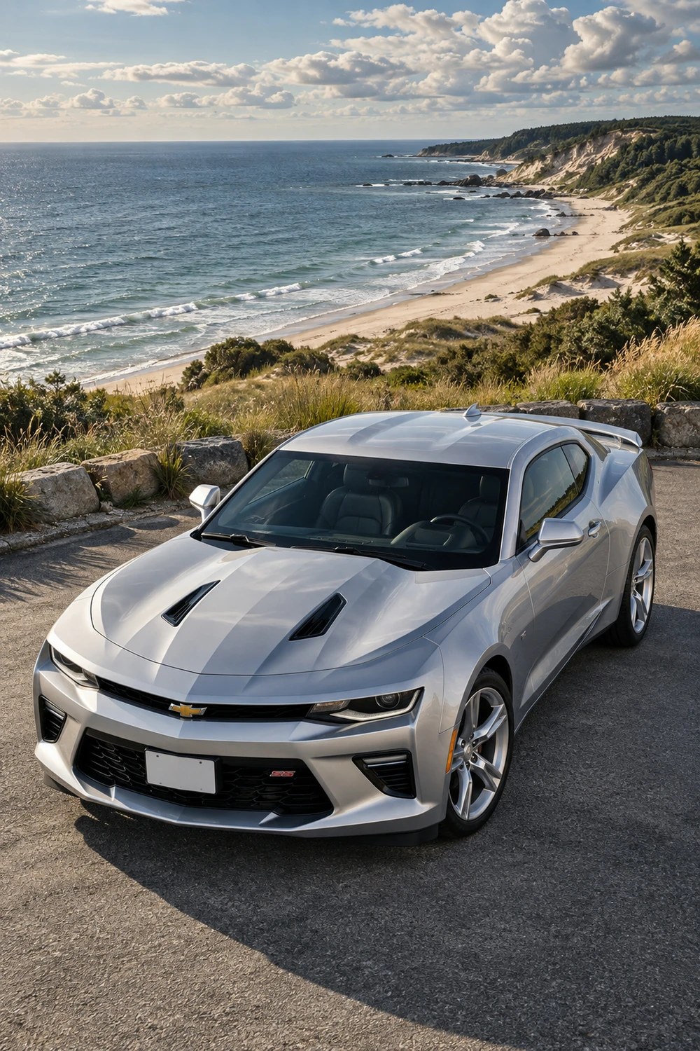АВТО 1007328 Chevrolet Camaro SS серебристый свет на побережье