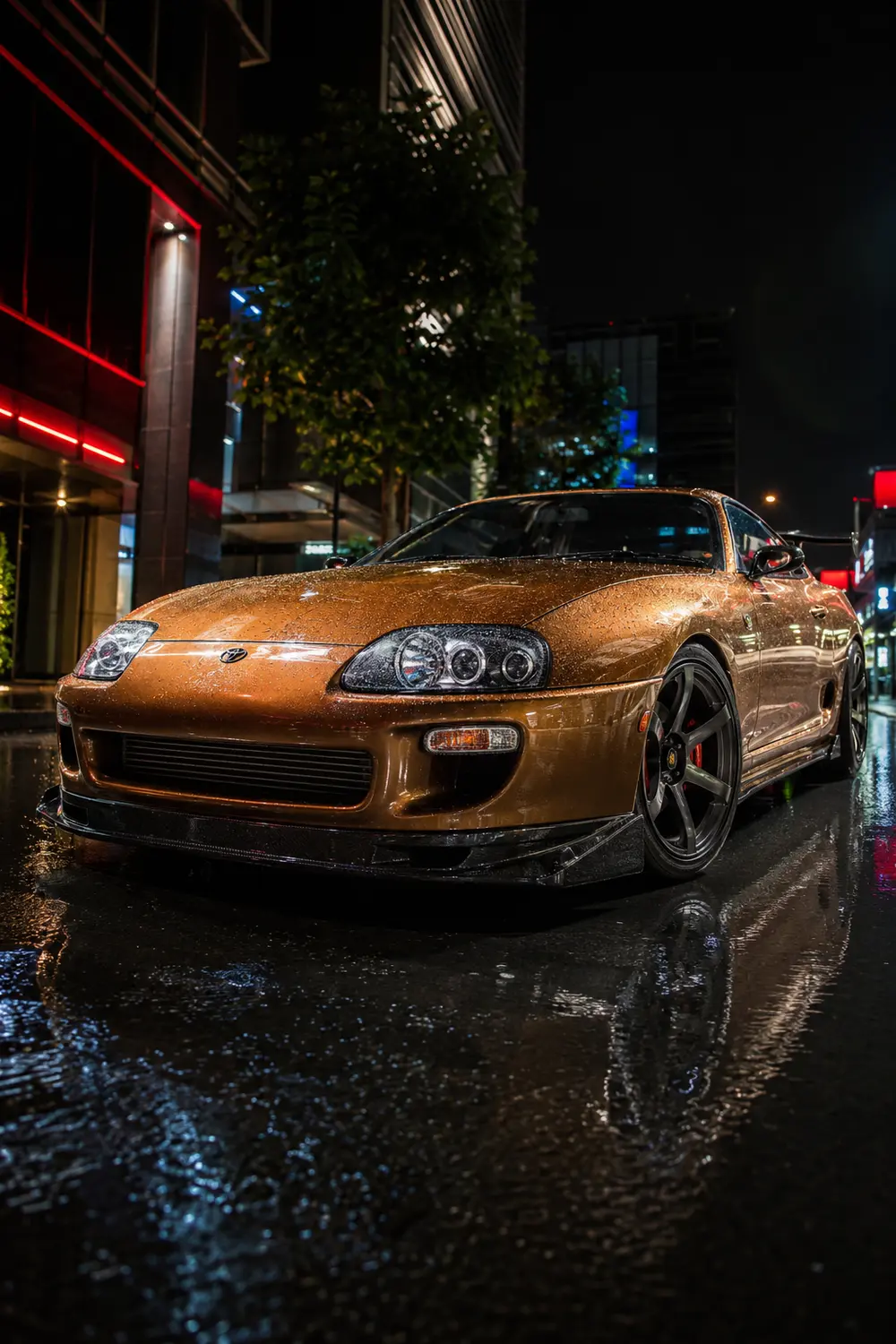 АВТО 1003938 бронзовая Toyota Supra A80 на ночной улице Нагои