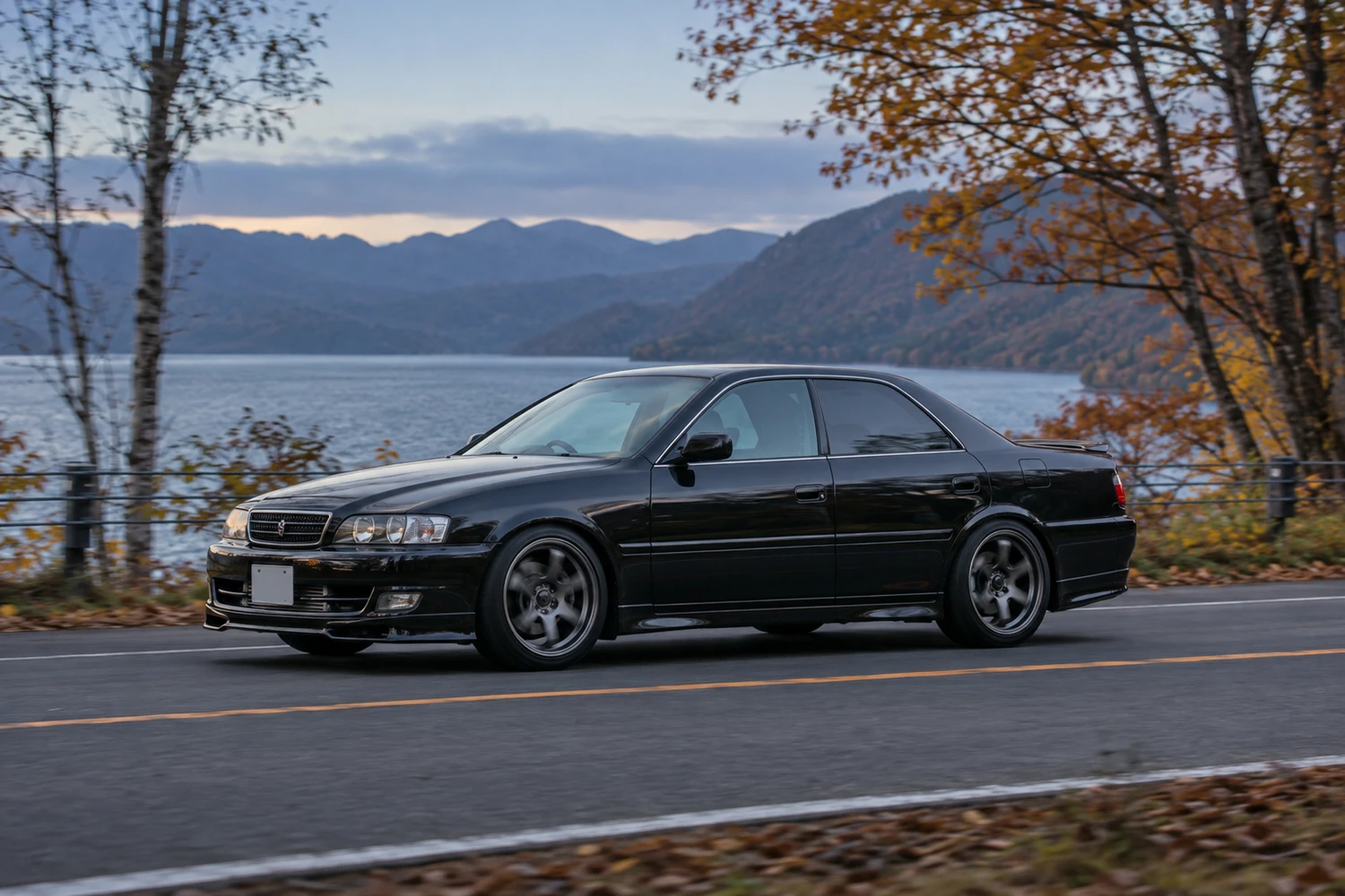 АВТО 1007360 Toyota Chaser JZX100 чёрный осенняя трасса