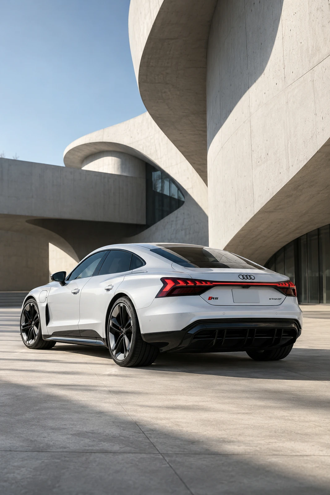 АВТО 1007603 белый Audi e tron GT у белой архитектуры