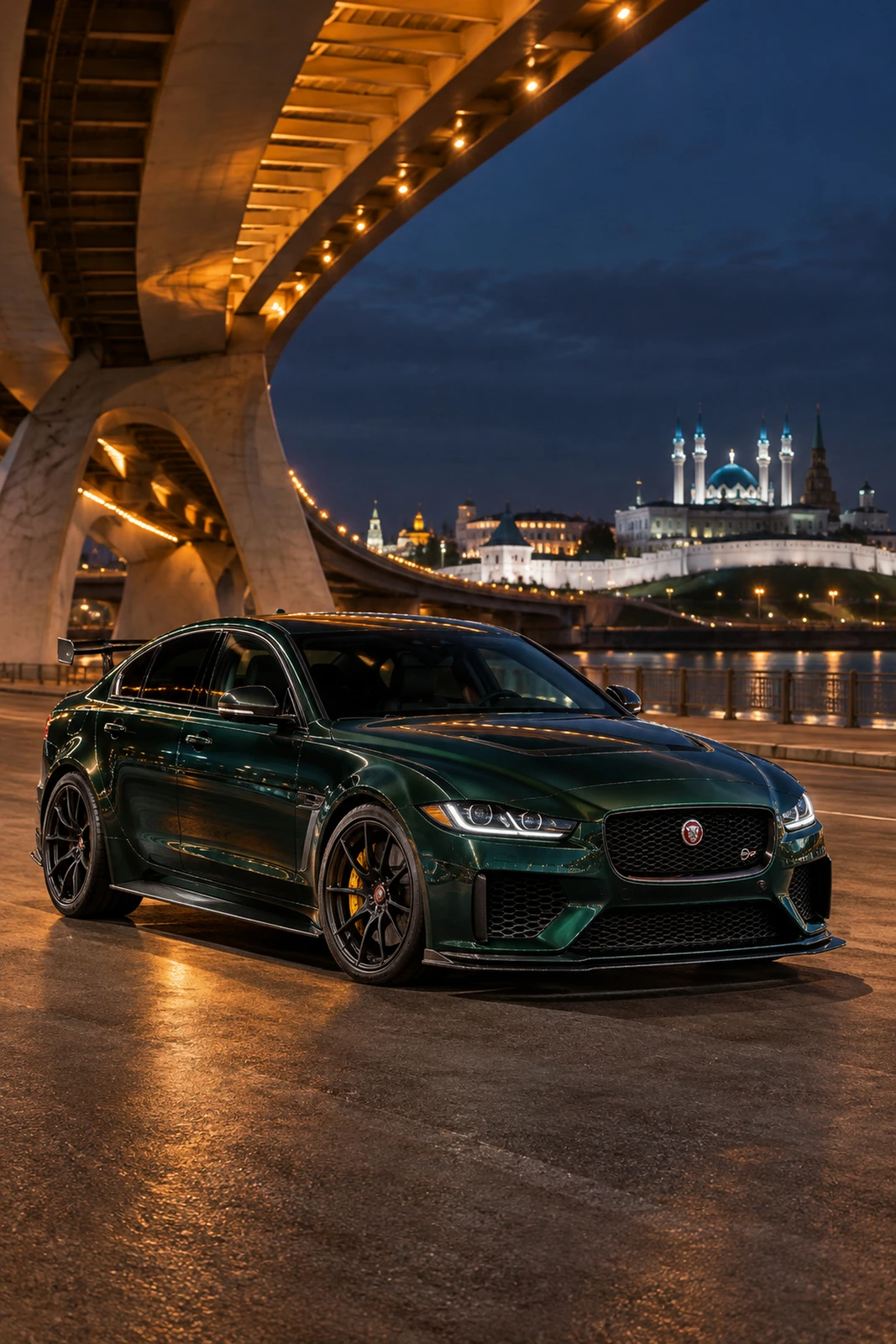 АВТО 1008453 Ягуар XE Project8 зелёный Казань ночной мост
