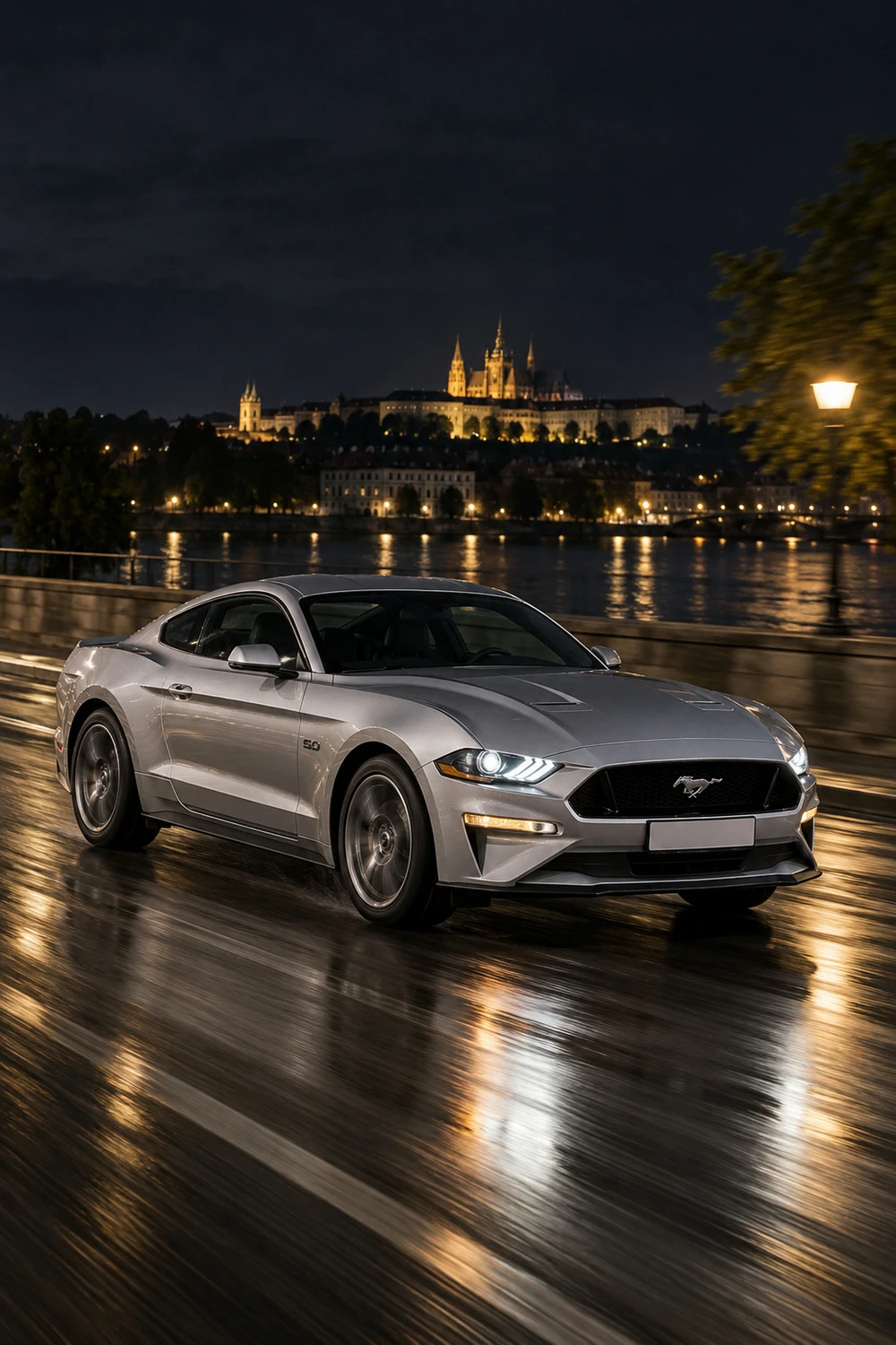 АВТО 1007253 Ford Mustang GT S550 серебристый мокрый асфальт