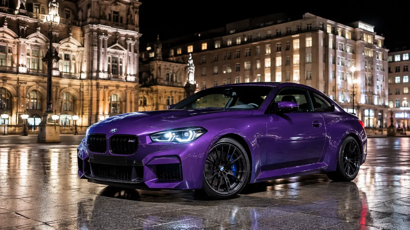 АВТО 1000433 фиолетовый BMW M2 G87 на ночной площади