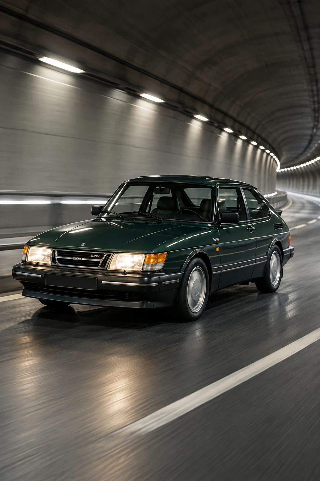 АВТО 1008529 Сааб 900 Turbo SPG зелёный Ночной туннель без неона