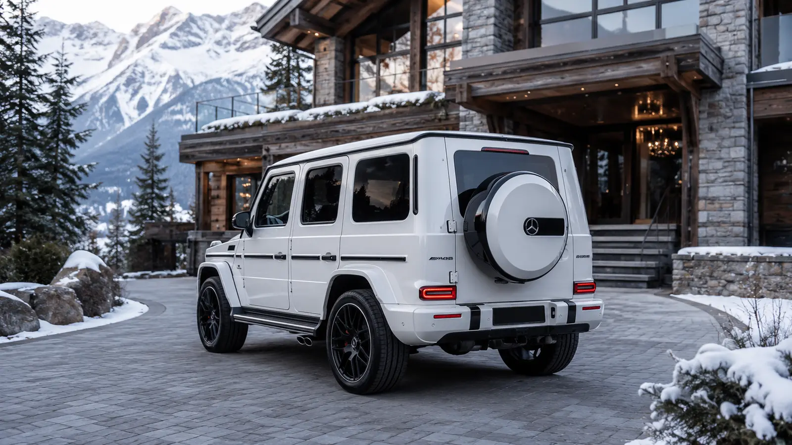 АВТО 1001059 белый Mercedes G63 у снежного шале