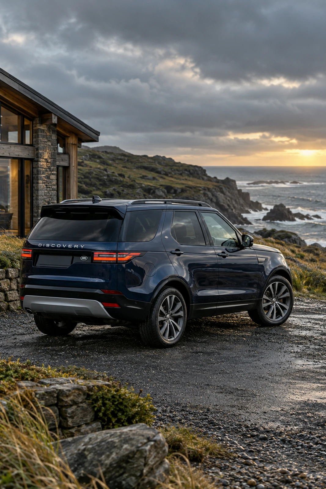АВТО 1007643 синий Land Rover Discovery у прибрежного лоджа