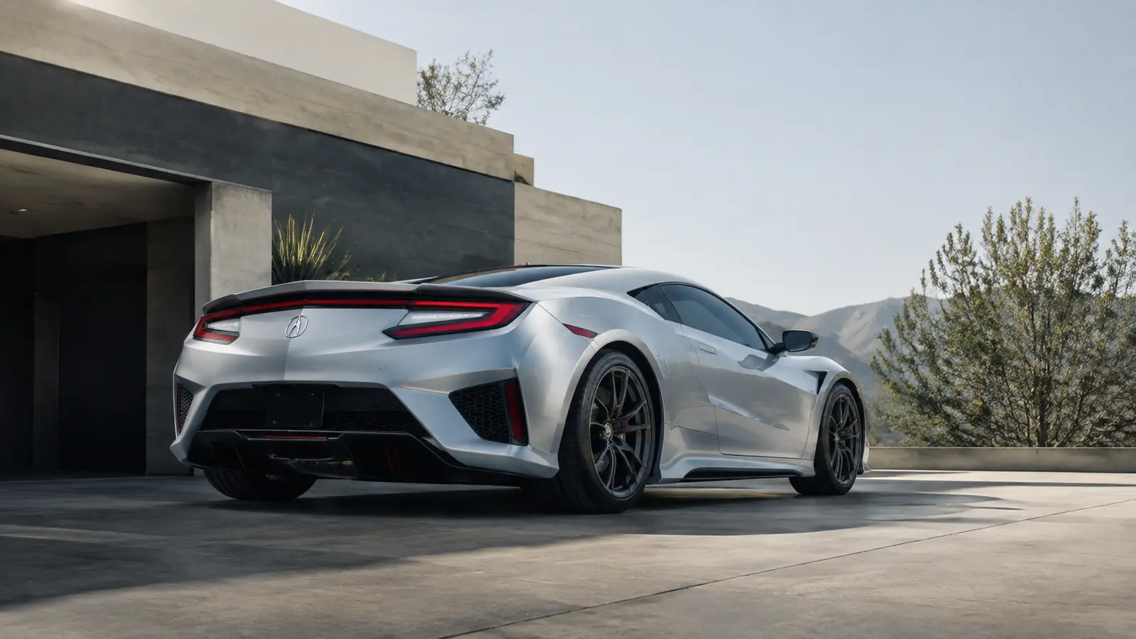 АВТО 1000863 серебристый Acura NSX у модернистского дома