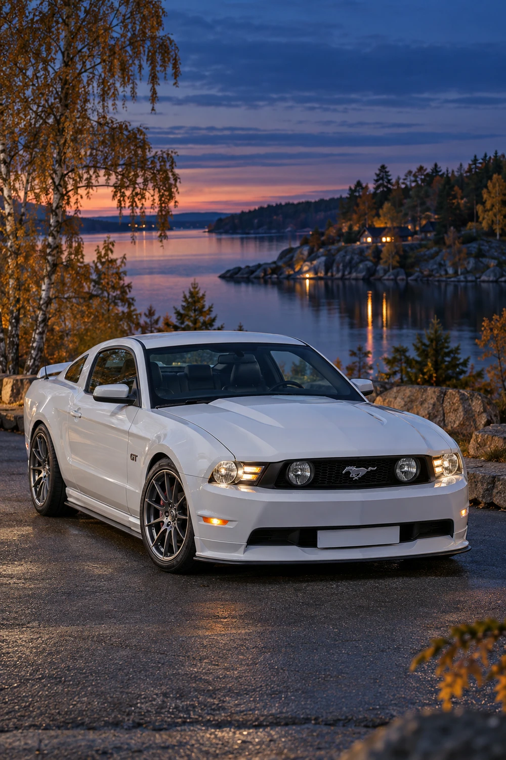 АВТО 1007092 Ford Mustang GT S197 белый осенний берег
