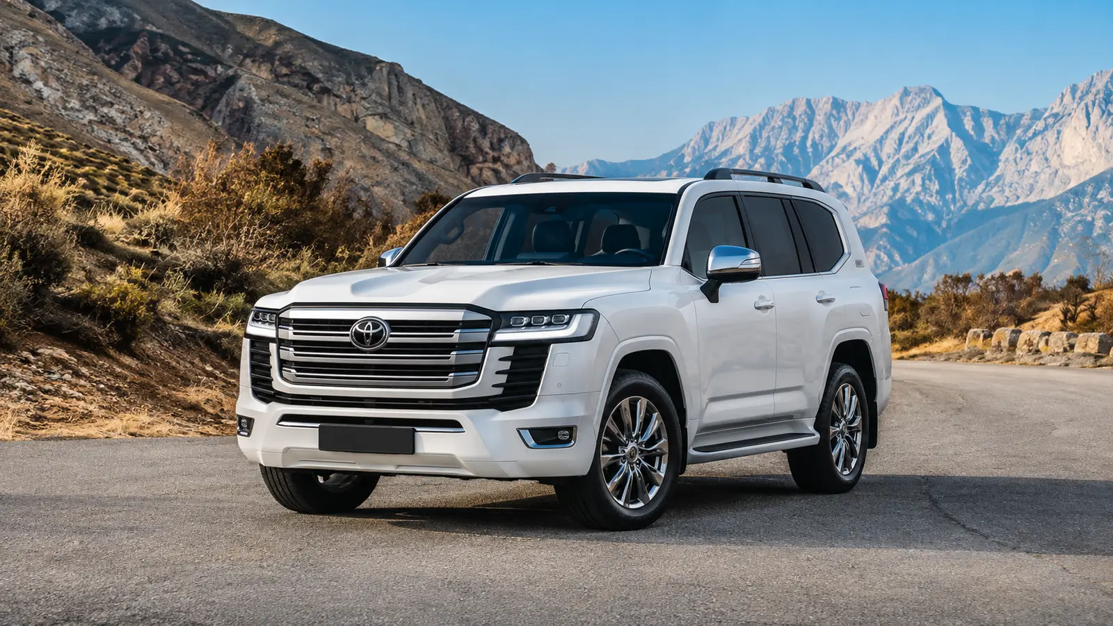 АВТО 1000416 белый Toyota Land Cruiser 300 в горах