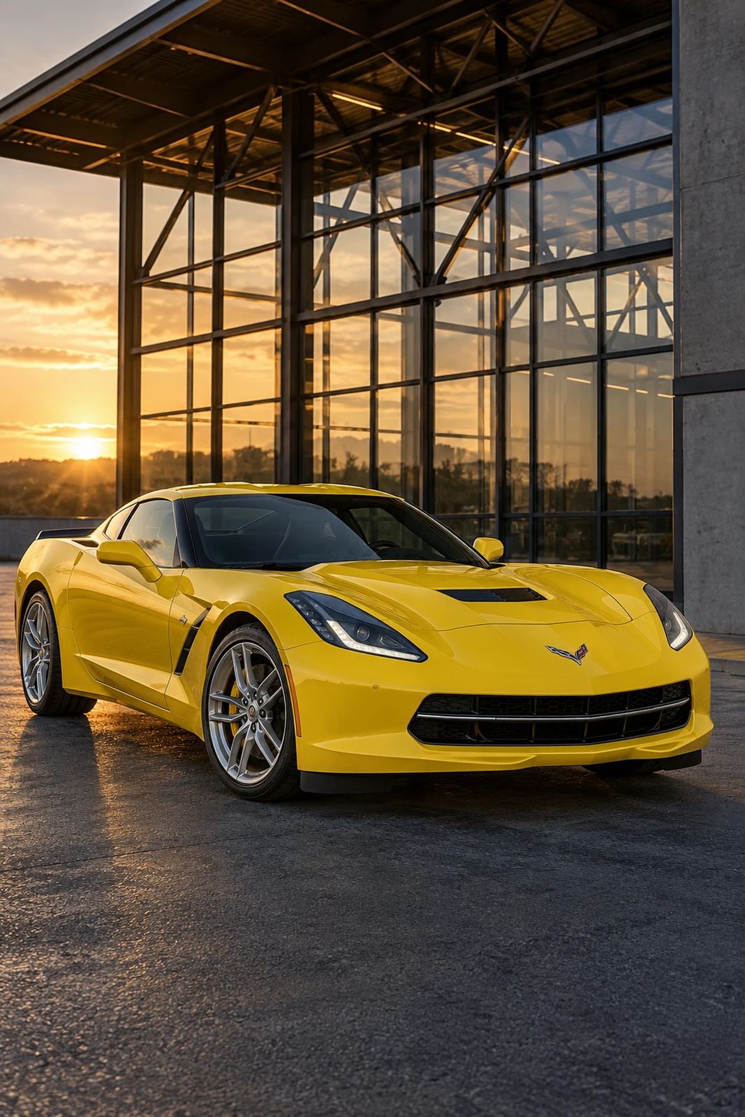 АВТО 1008273 Шевроле Корвет C7 жёлтый Промышленный павильон